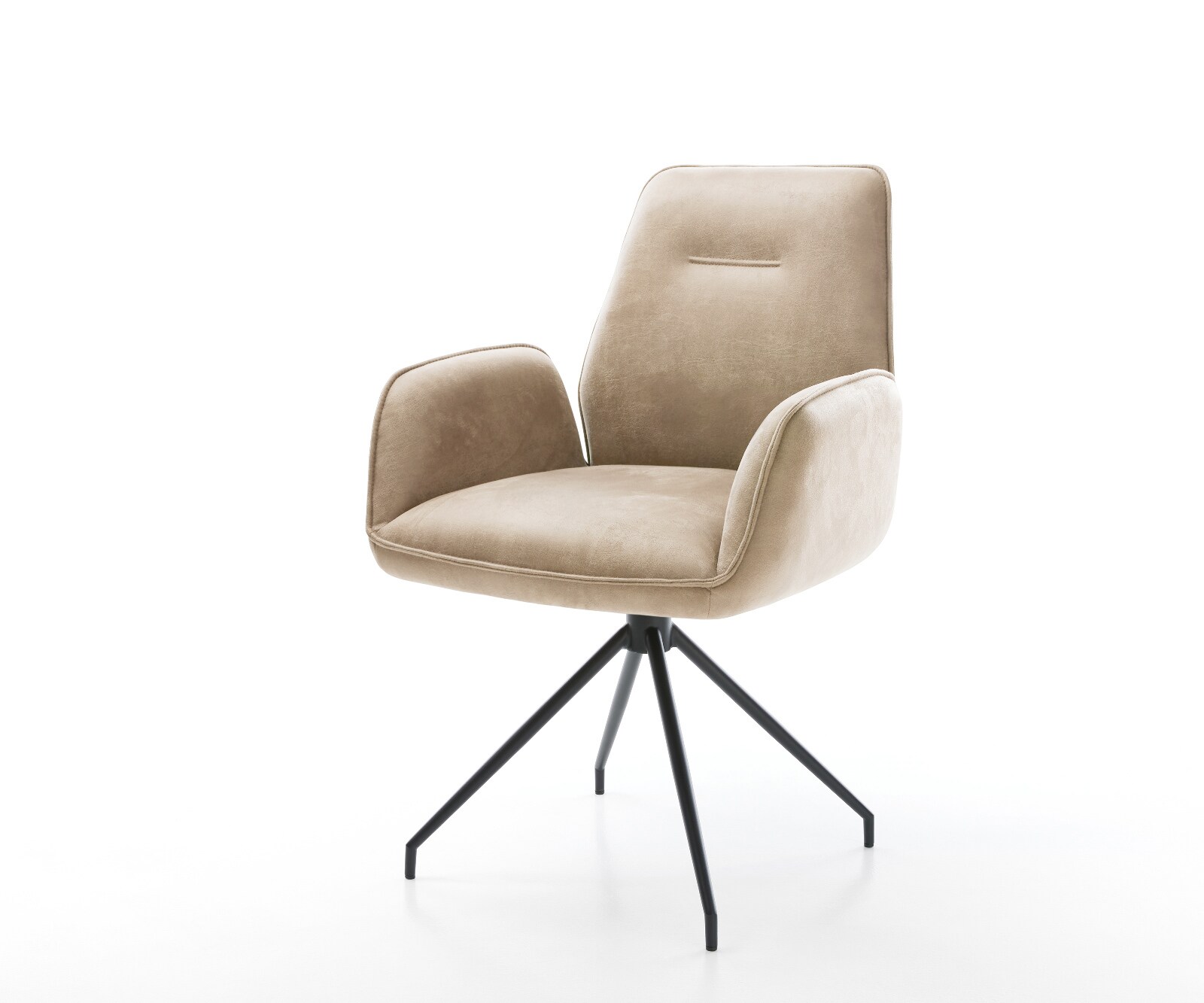 Chaise-de-salle-à-manger Zoa-Flex microvelours beige vintage pied croisé conique noir ressorts ensachés