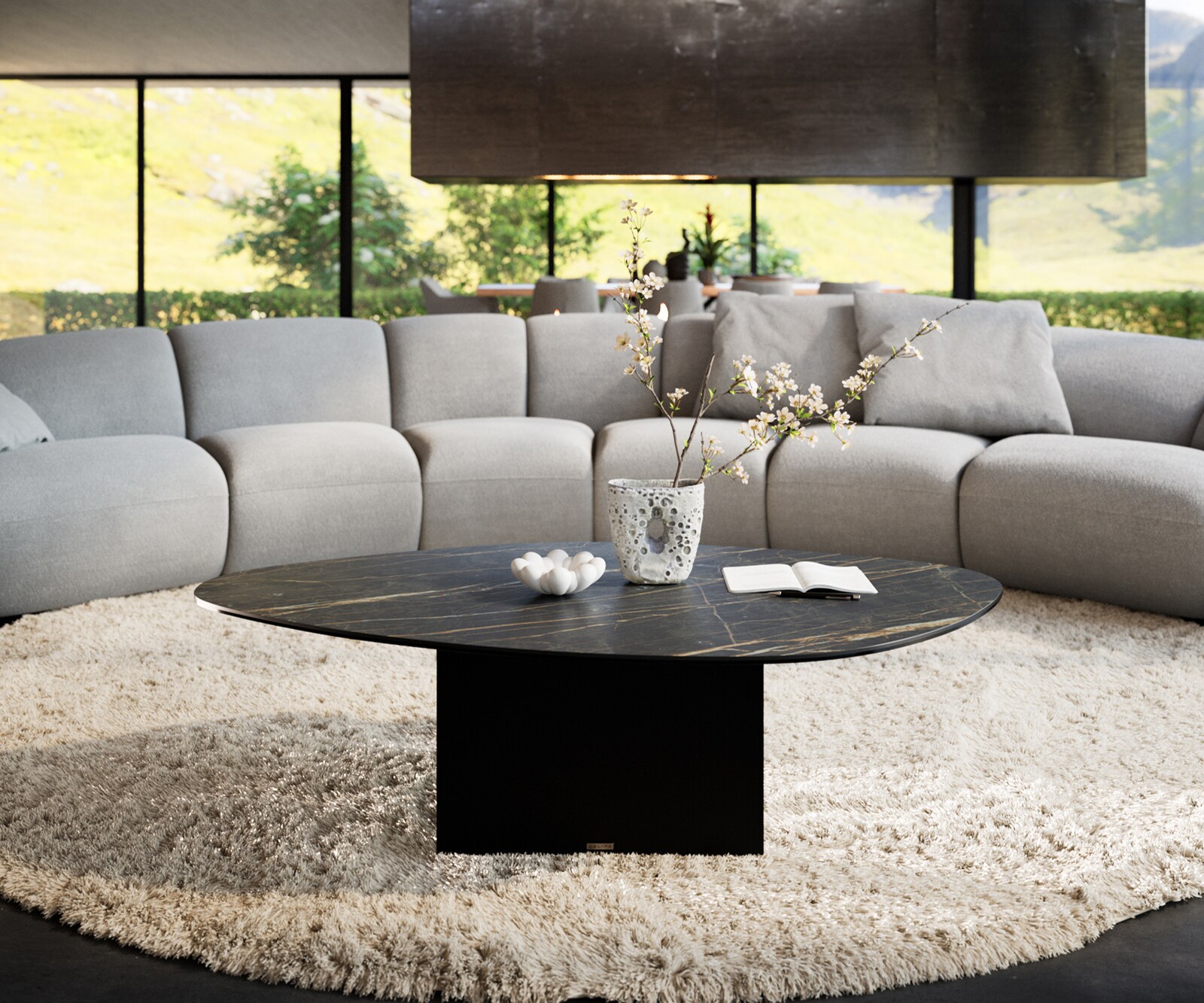 Table basse Edge Organique 140x76 cm céramique Laminam® Noir Desir brun Salto métal noir 2
