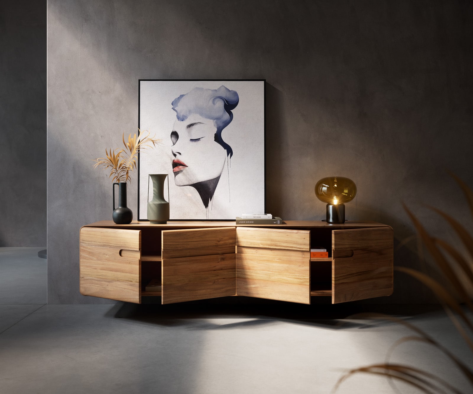 Meuble-TV Anaya 200 cm acacia naturel 4 portes suspendues 3 Meuble-TV Anaya 200 cm acacia naturel 4 portes suspendues 3