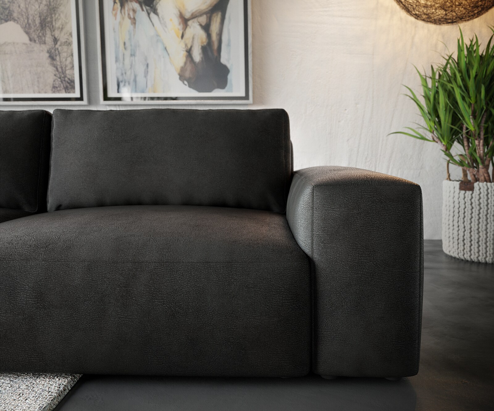 Grand Canapé Lanzo XL 270x130 cm imitation cuir vintage anthracite avec Tabouret 4