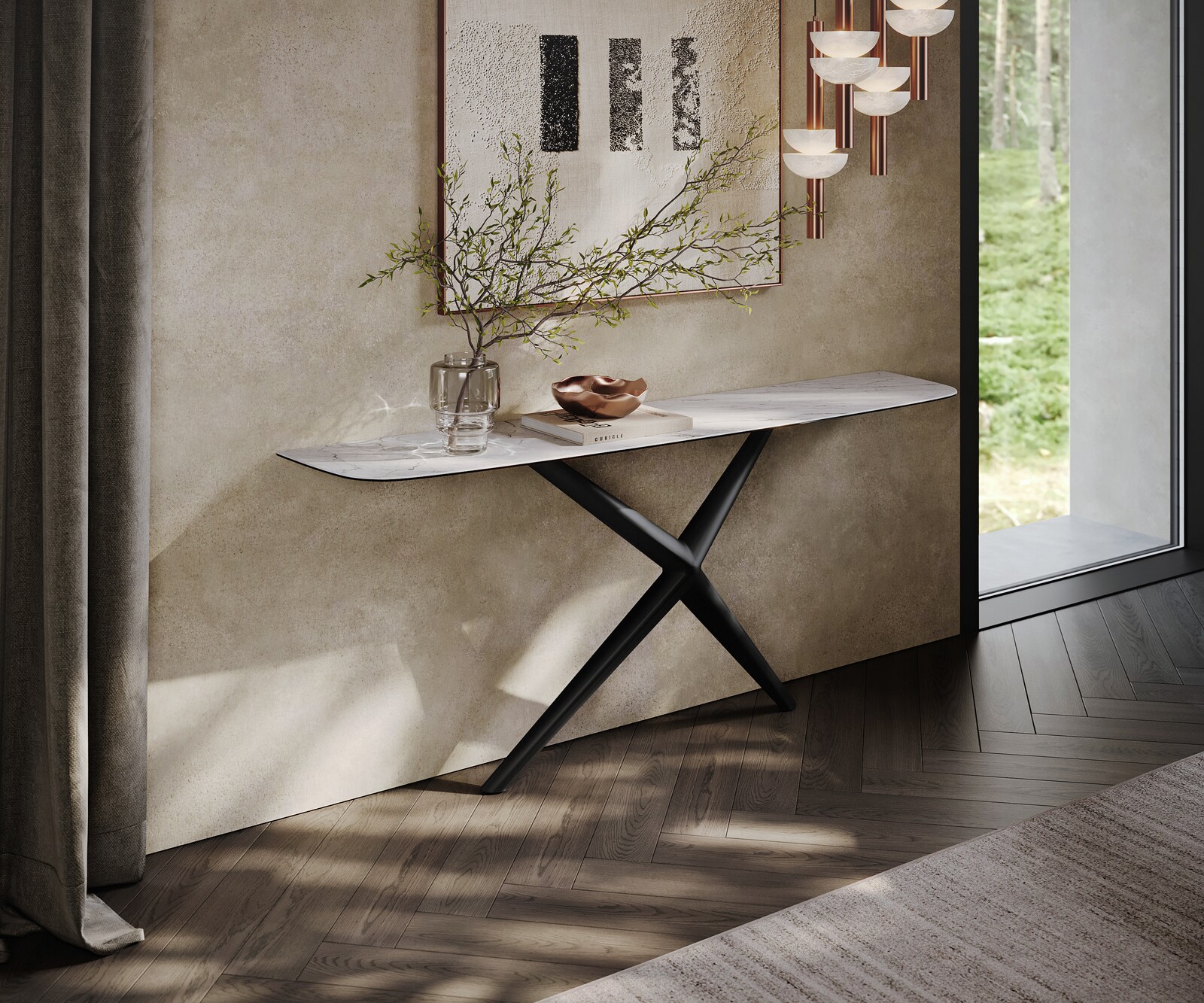 Console Edge forme bateau 180x40 cm Céramique Laminam® Statuarietto Weiß Estelo Métal Noir 4