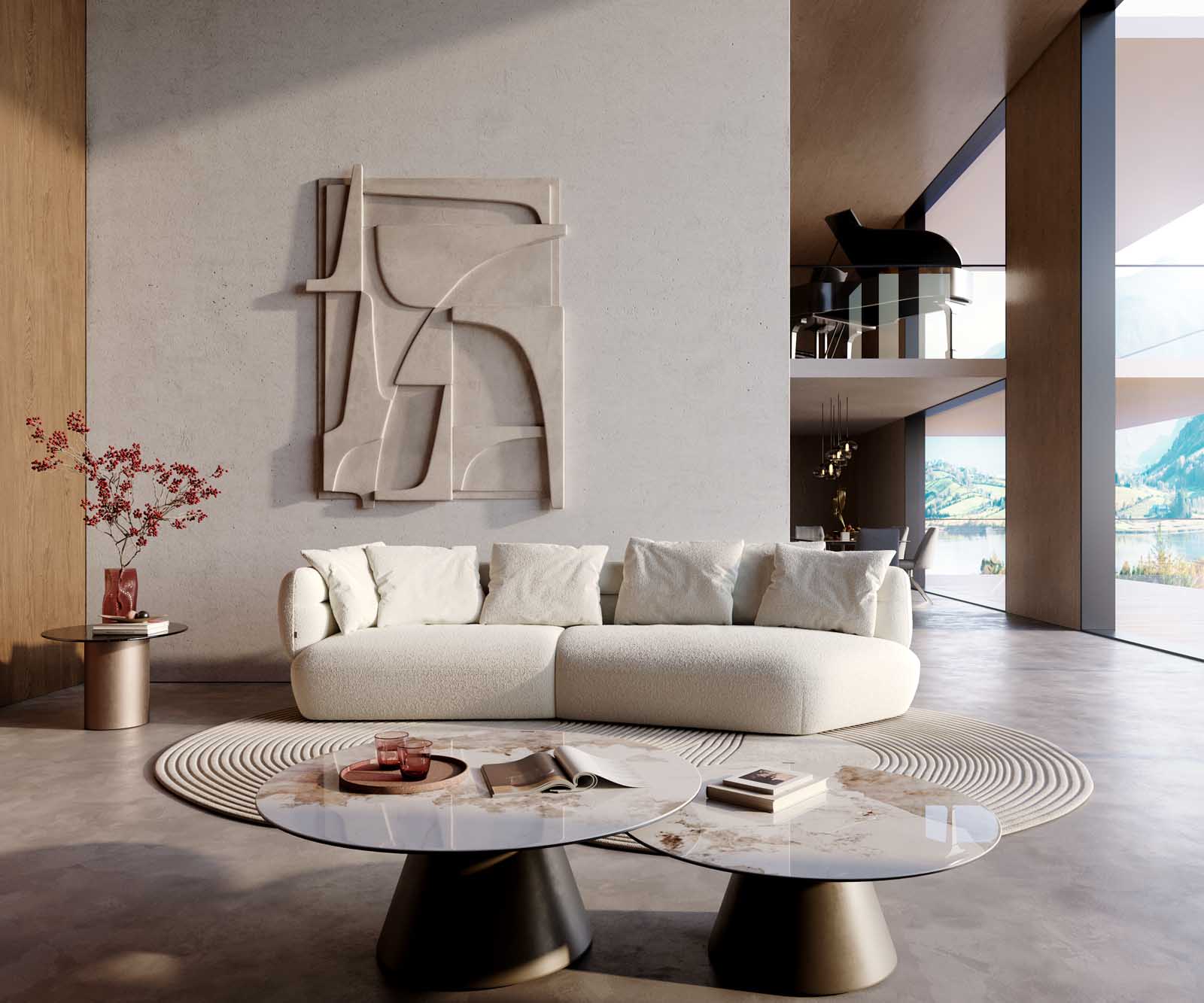 Canapé Roya 320x140 cm Bouclé Crème-Blanc 2