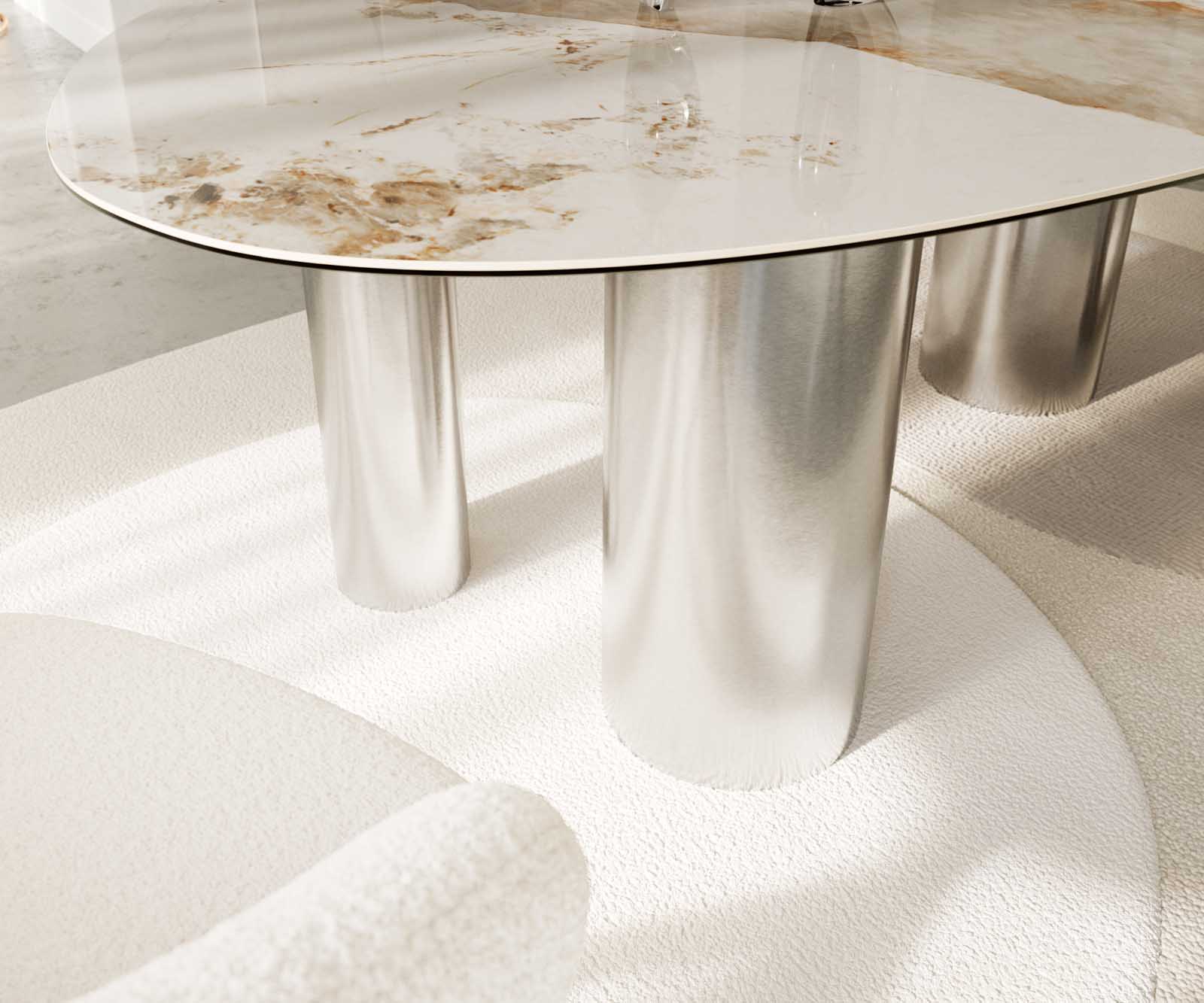 Table à manger Edge Oval 220x120 Céramique Minas Melange Blanc-Beige Pilier Acier inoxydable 5