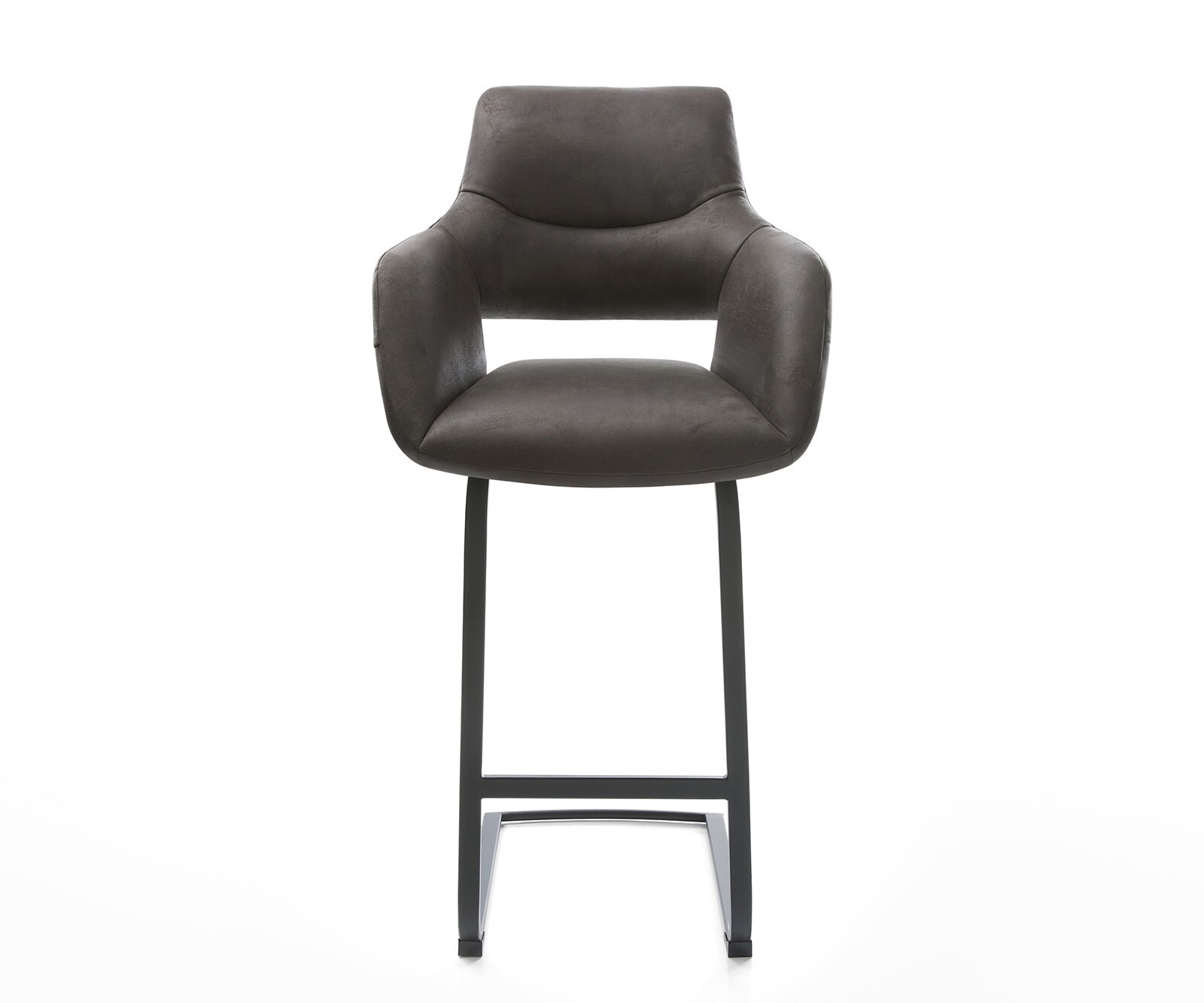 Chaise-de-bar Yago-Flex Microfibre Anthracite Vintage Piétement luge plat Métal Noir Ressorts ensachés 1