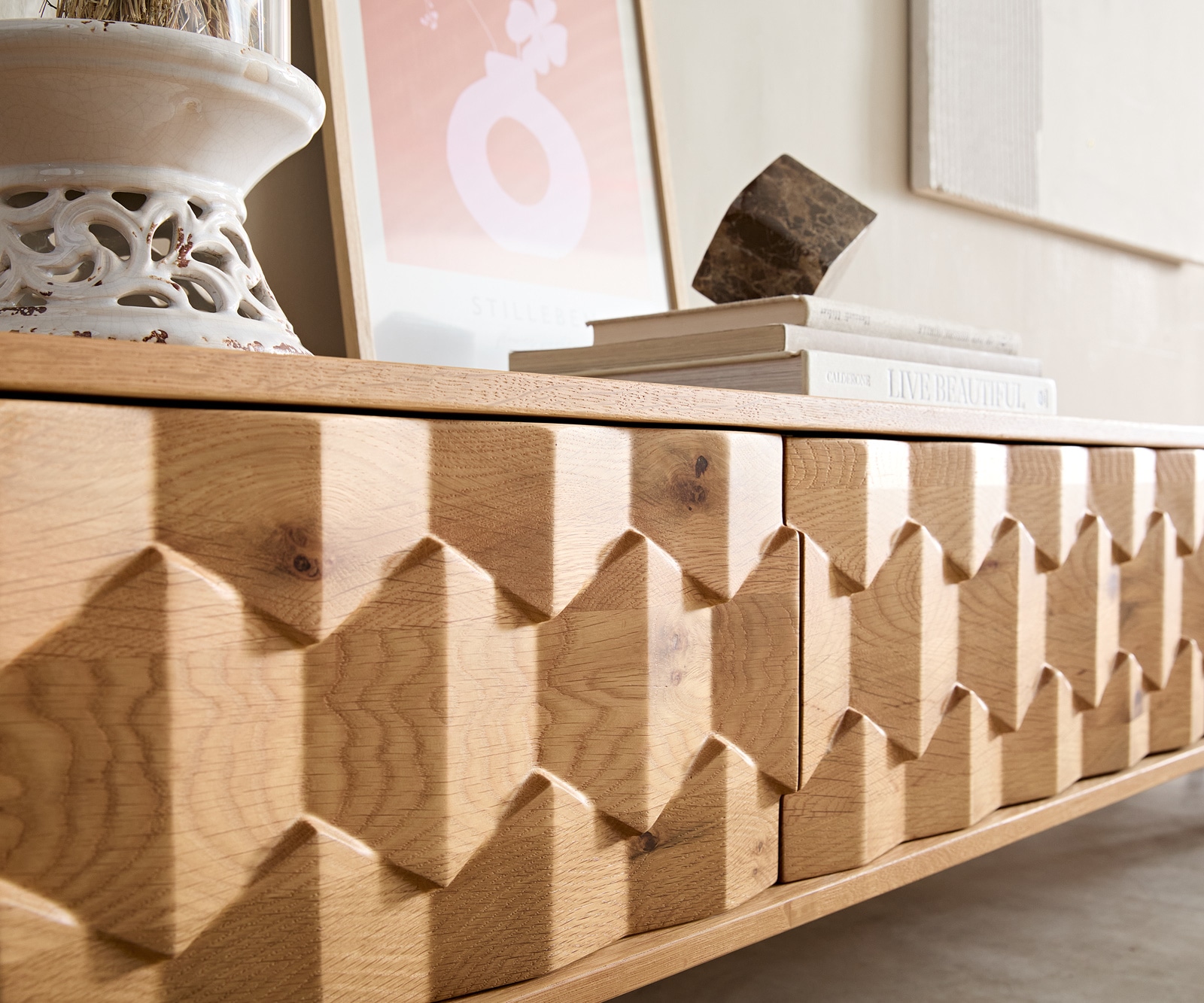 Meuble-TV Fevo 220 cm chêne naturel 4 portes flottantes 4 Meuble-TV Fevo 220 cm chêne naturel 4 portes flottantes 4