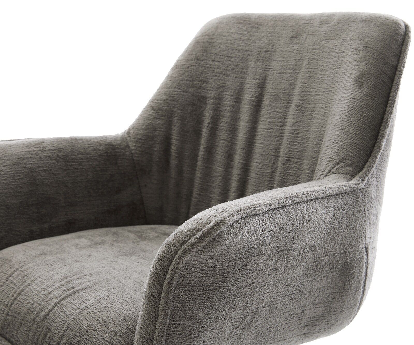 Chaise-pivotante Keila-Flex avec accoudoirs bouclé doux couleur boue pied en bois angulaire naturel pivotement sur 180° 4