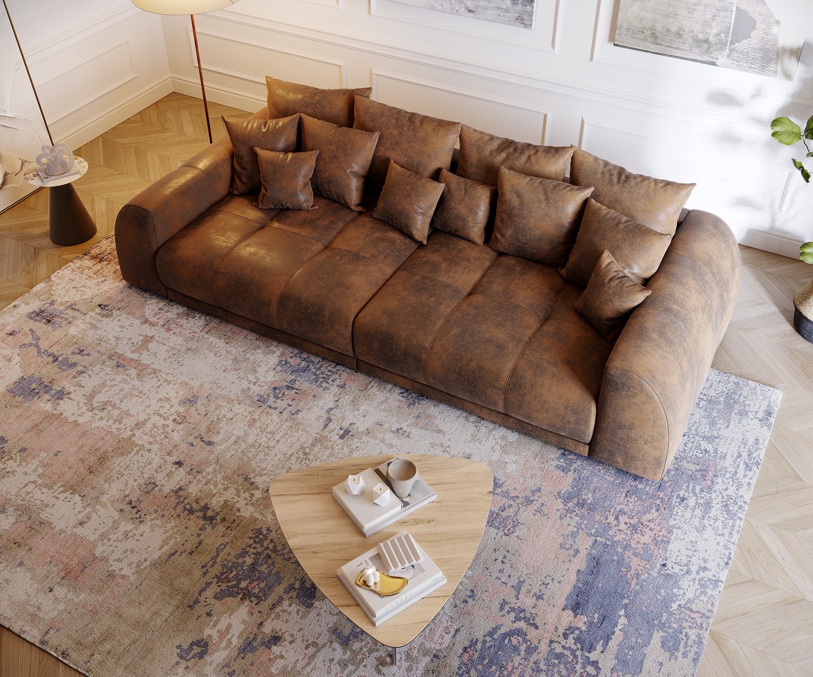 Grand Canapé Violetta 310x135 cm marron aspect antique avec coussin grand Grand Canapé 3 Grand Canapé Violetta 310x135 cm marron aspect antique avec coussin grand Grand Canapé 3