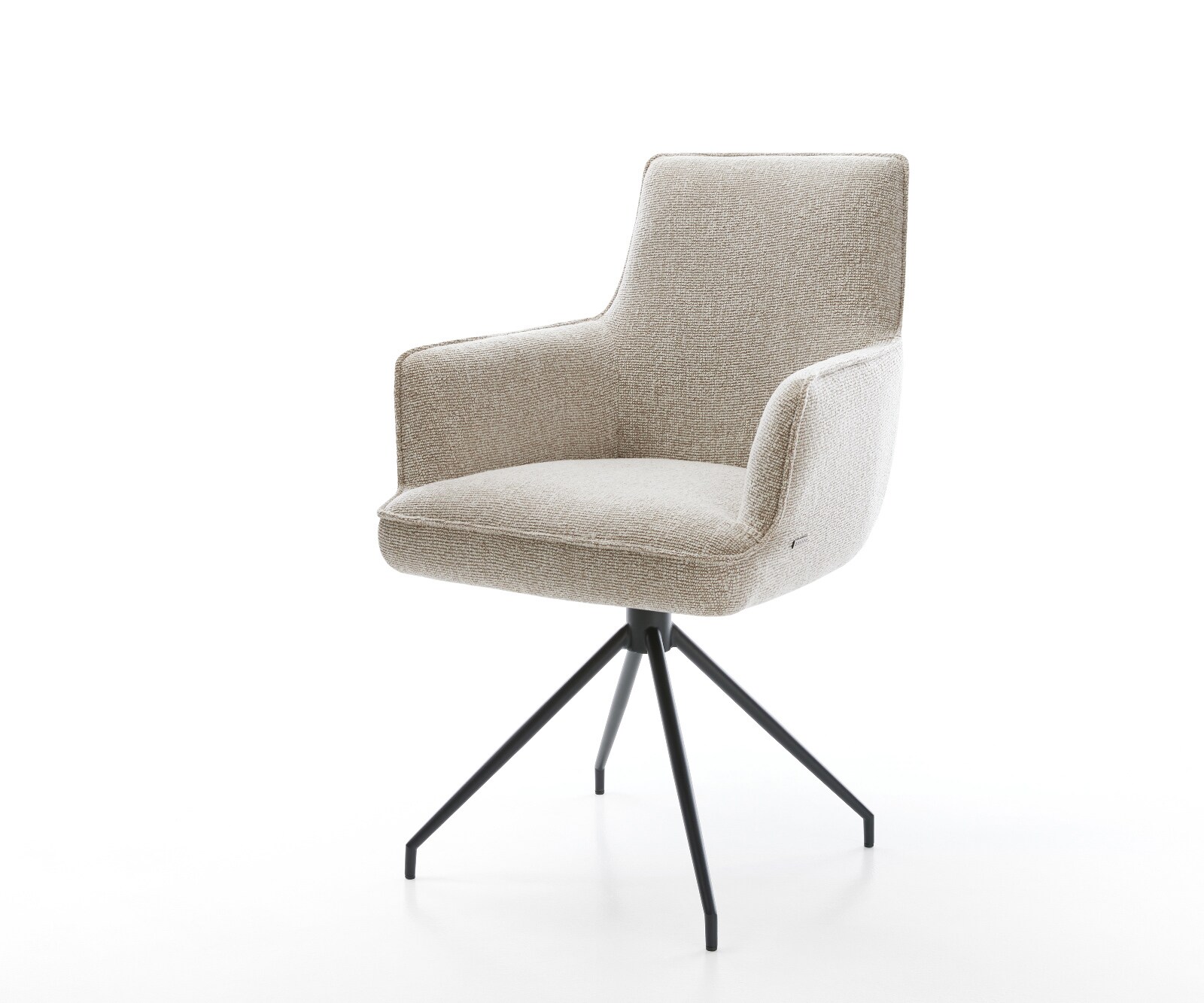 Chaise-de-salle-à-manger Heira-Flex avec accoudoirs tissu tissé doux beige pied croisé conique noir resorts ensachés 1