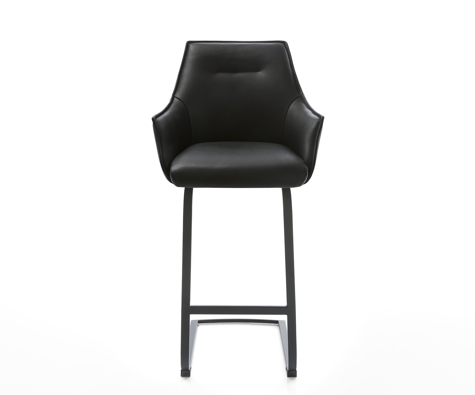 Chaise-de-bar Alja-Flex Cuir véritable noir Chaise cantilever plate Métal noir Ressorts ensachés 1