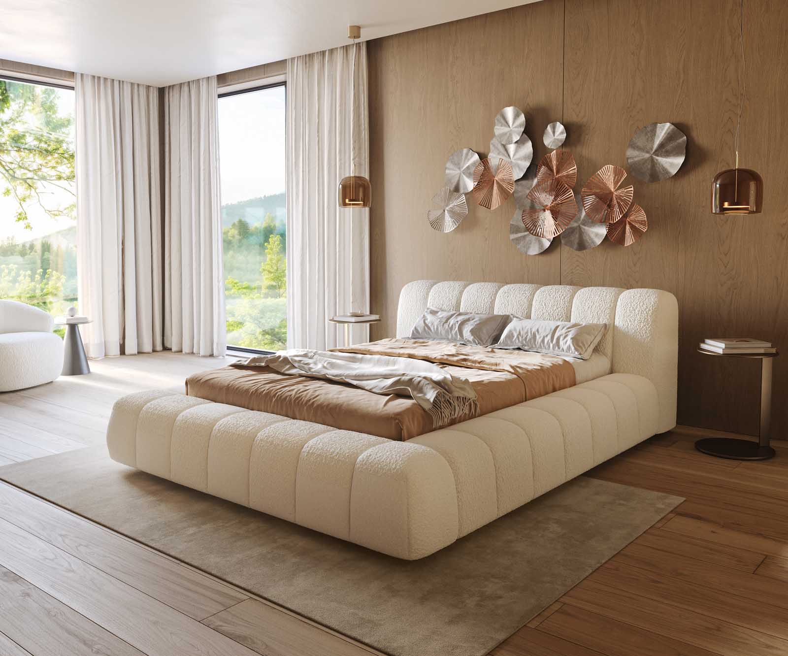 Sommier-rembourré Cutio 140x200 cm Bouclé Crème-Blanc