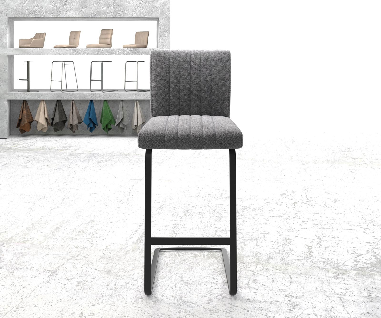 Chaise-de-bar Luiga-Flex tissu texturé gris clair chaise cantilever métal plat 1 Chaise-de-bar Luiga-Flex tissu texturé gris clair chaise cantilever métal plat 1