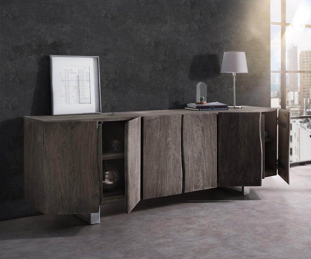 Buffet Live-Edge 220 cm acacia massif platine 6 portes 1 Buffet Live-Edge 220 cm acacia massif platine 6 portes 1