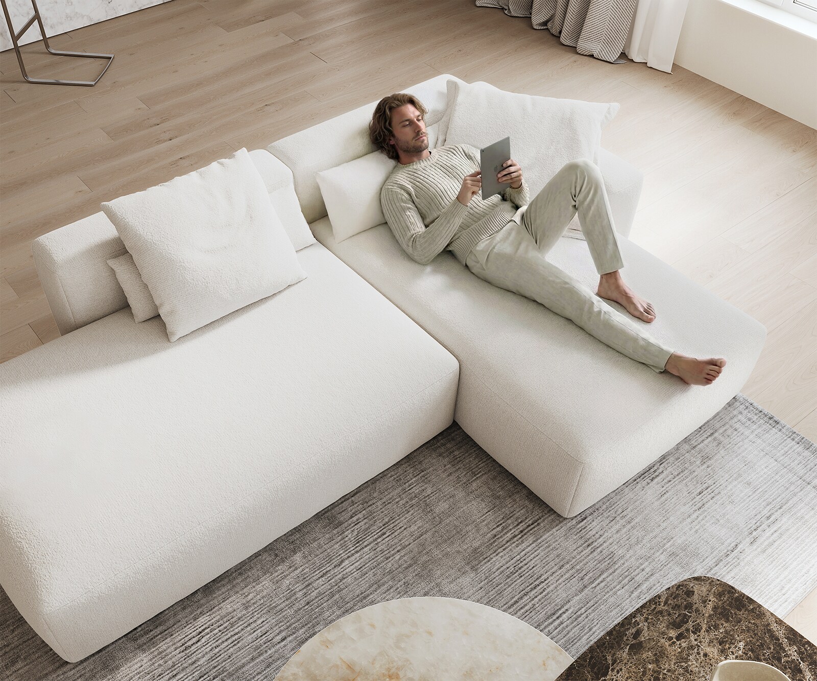 Canapé d'angle Freestyle Pure 310x200 cm Bouclé beige doux 3