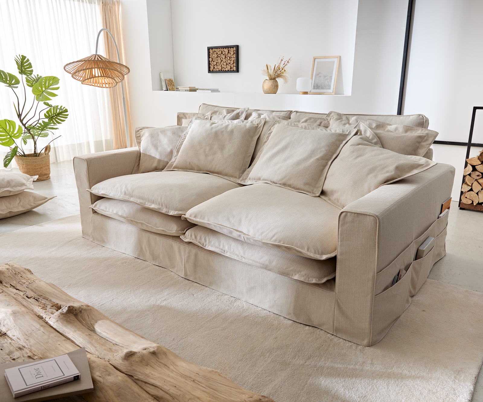 Canapé Noelia 240x145 cm couleur ivoire avec coussin canapé avec housse Canapé Noelia 240x145 cm couleur ivoire avec coussin canapé avec housse