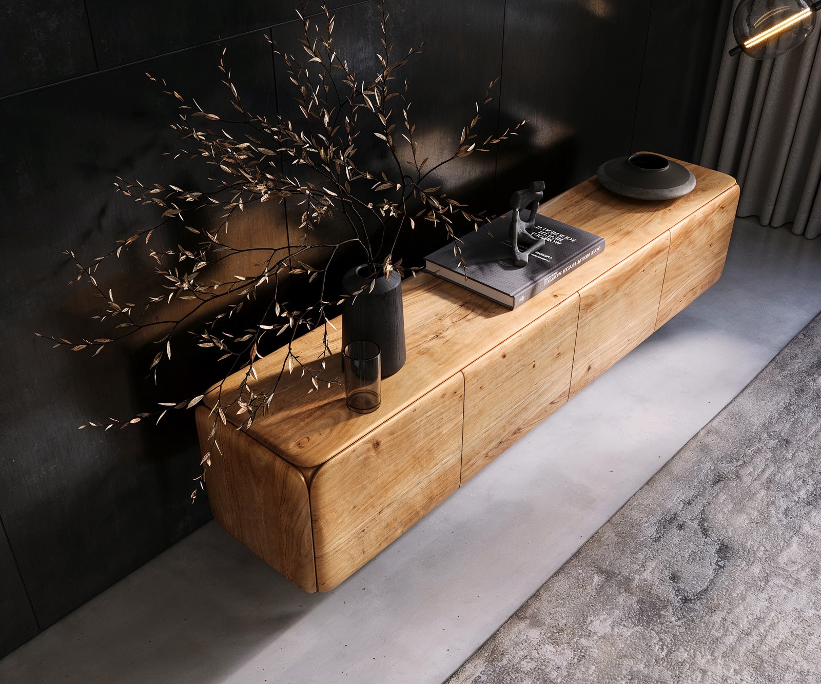 Meuble-TV Shavani 200 cm acacia naturel 4 portes flottantes 5 Meuble-TV Shavani 200 cm acacia naturel 4 portes flottantes 5