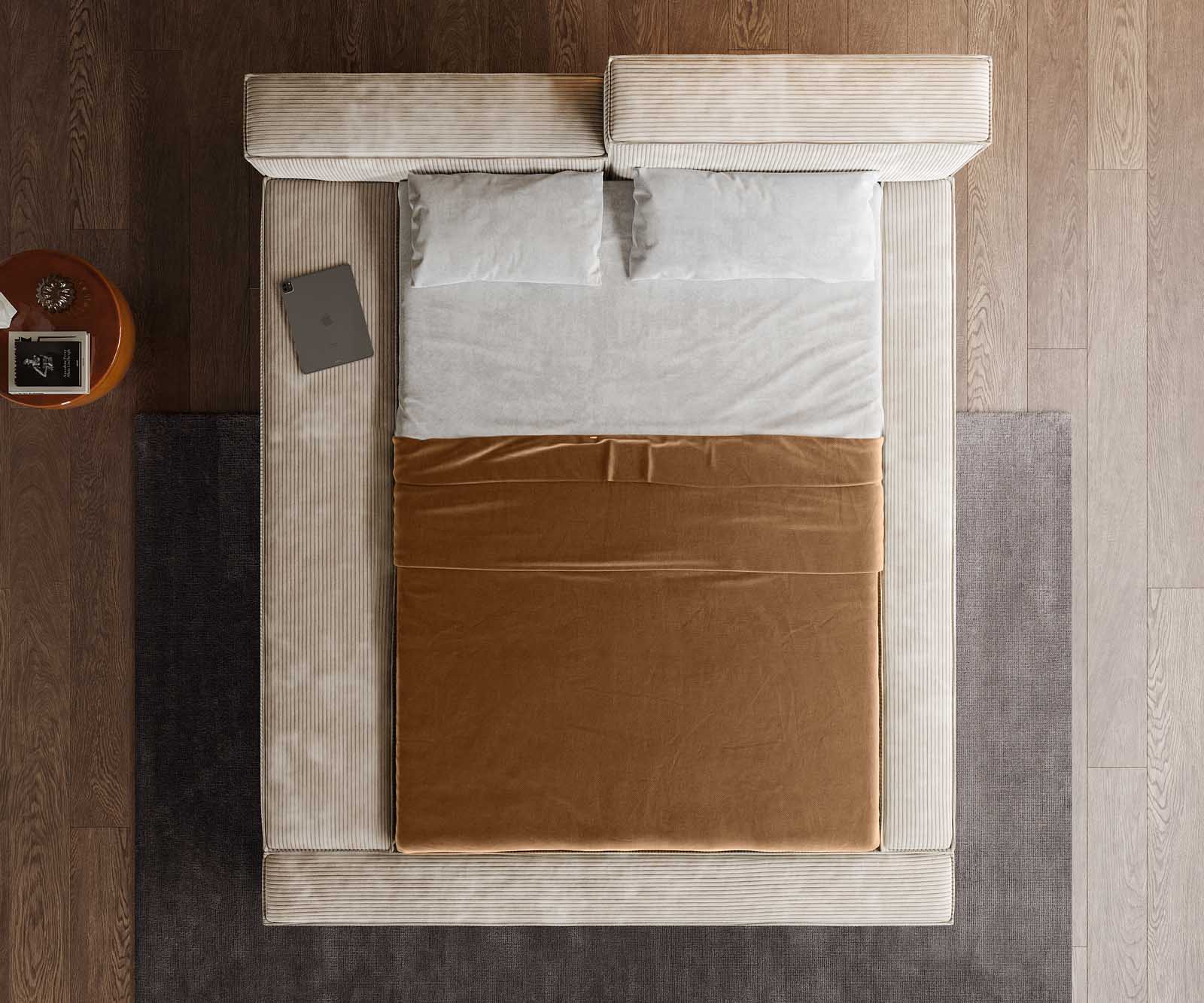 Sommier-rembourré Kalinea 140x200 cm Velours côtelé Beige 4