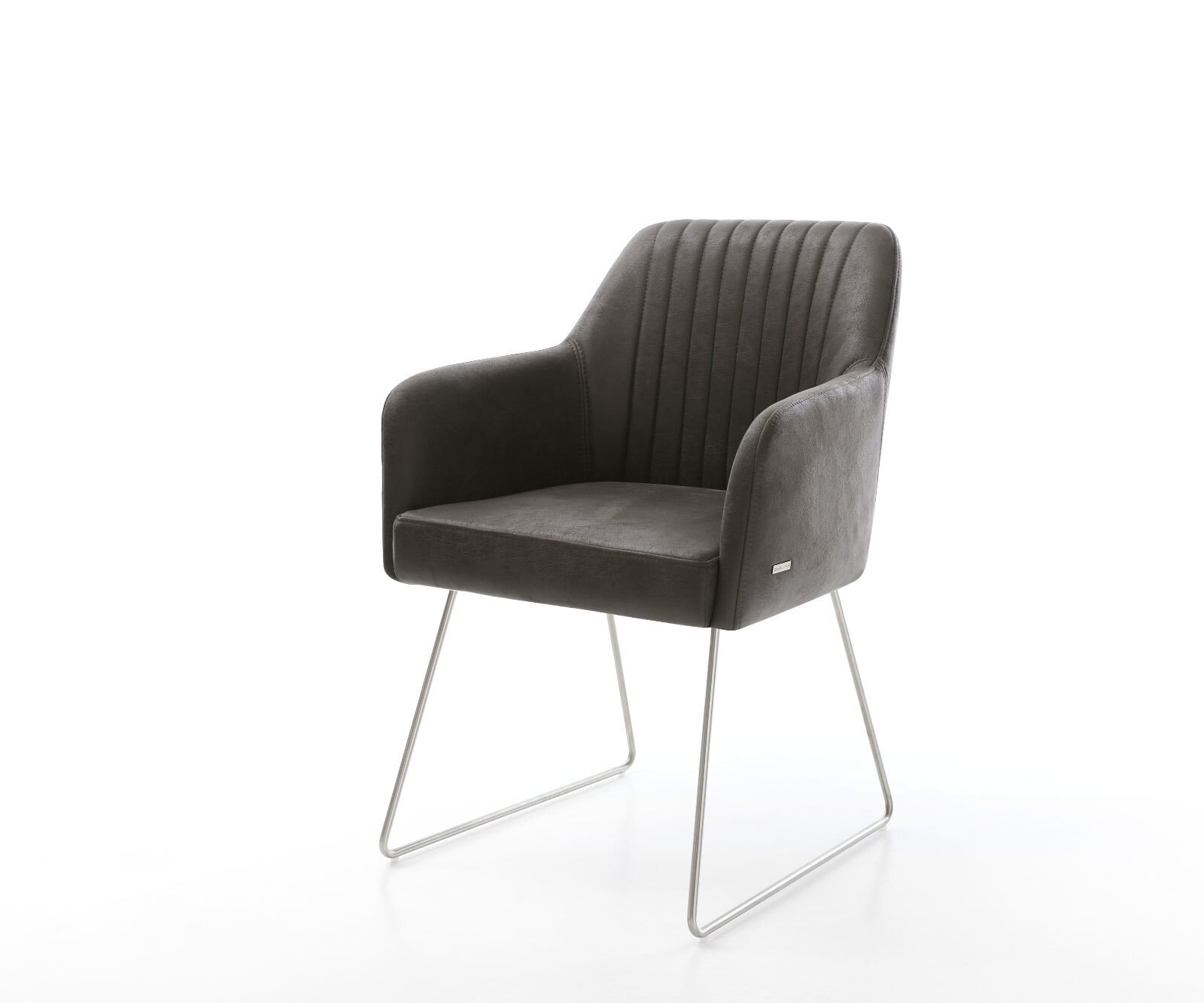 Chaise-de-salle-à-manger Greg-Flex microvelours anthracite vintage pied trapèze acier inoxydable brossé ressorts ensachés