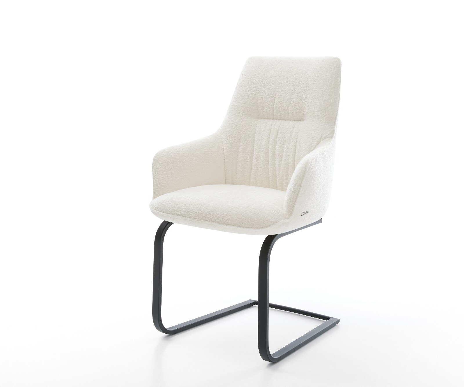 Cantilever Zelia-Flex avec accoudoirs bouclé doux beige pied cantilever plat noir ressorts ensachés