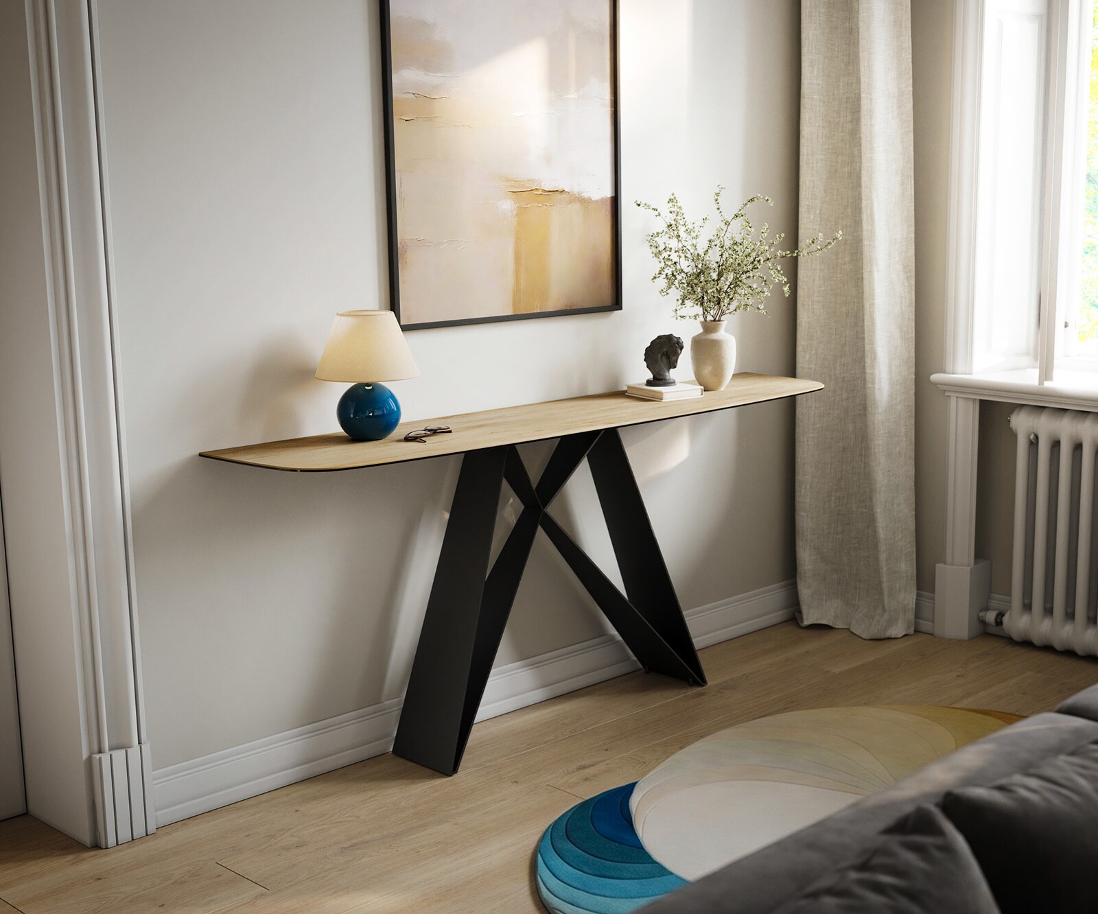 Console Edge forme bateau 180x40 cm Céramique Laminam® Sabbia Eichefarbig Velio Métal Noir 4