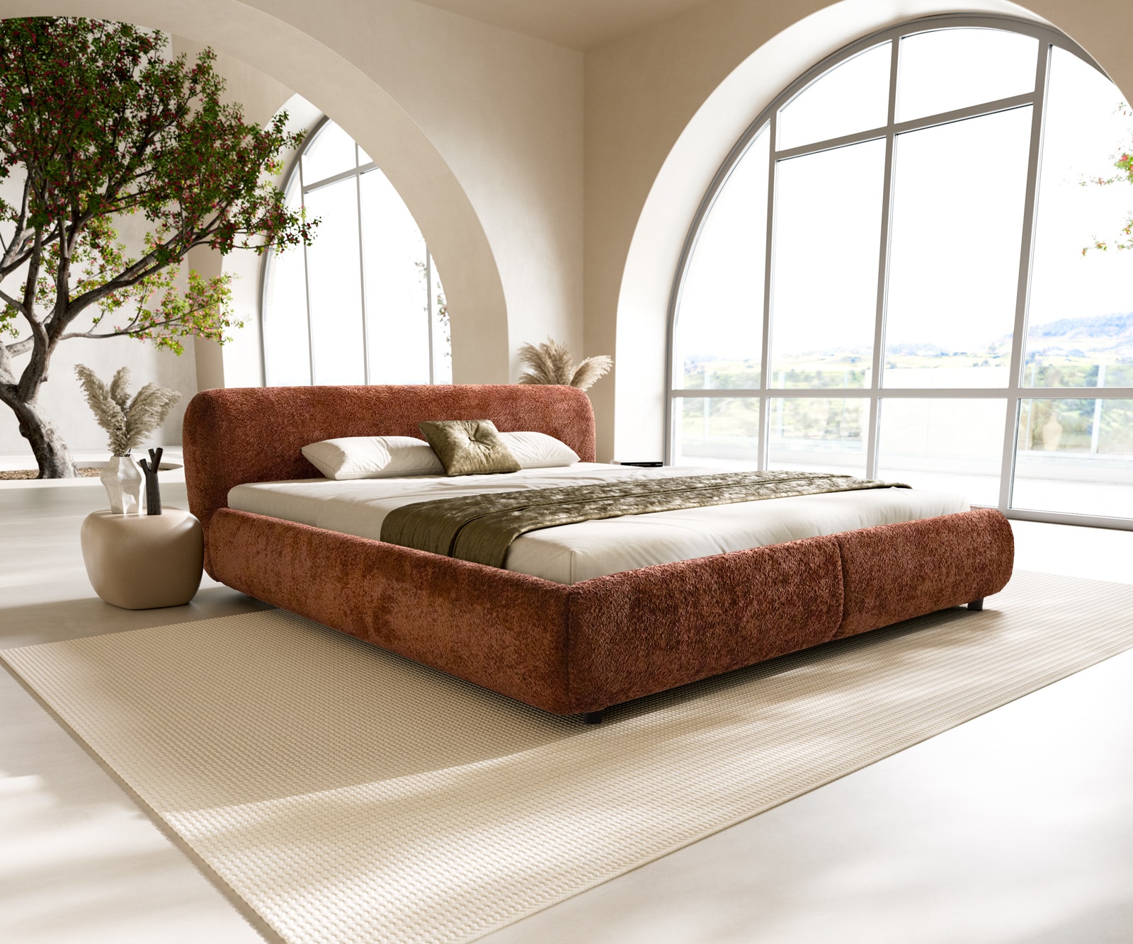 Cadre-de-lit rembourré Shona 180x200 cm tissu Teddy rouille Cadre-de-lit rembourré Shona 180x200 cm tissu Teddy rouille