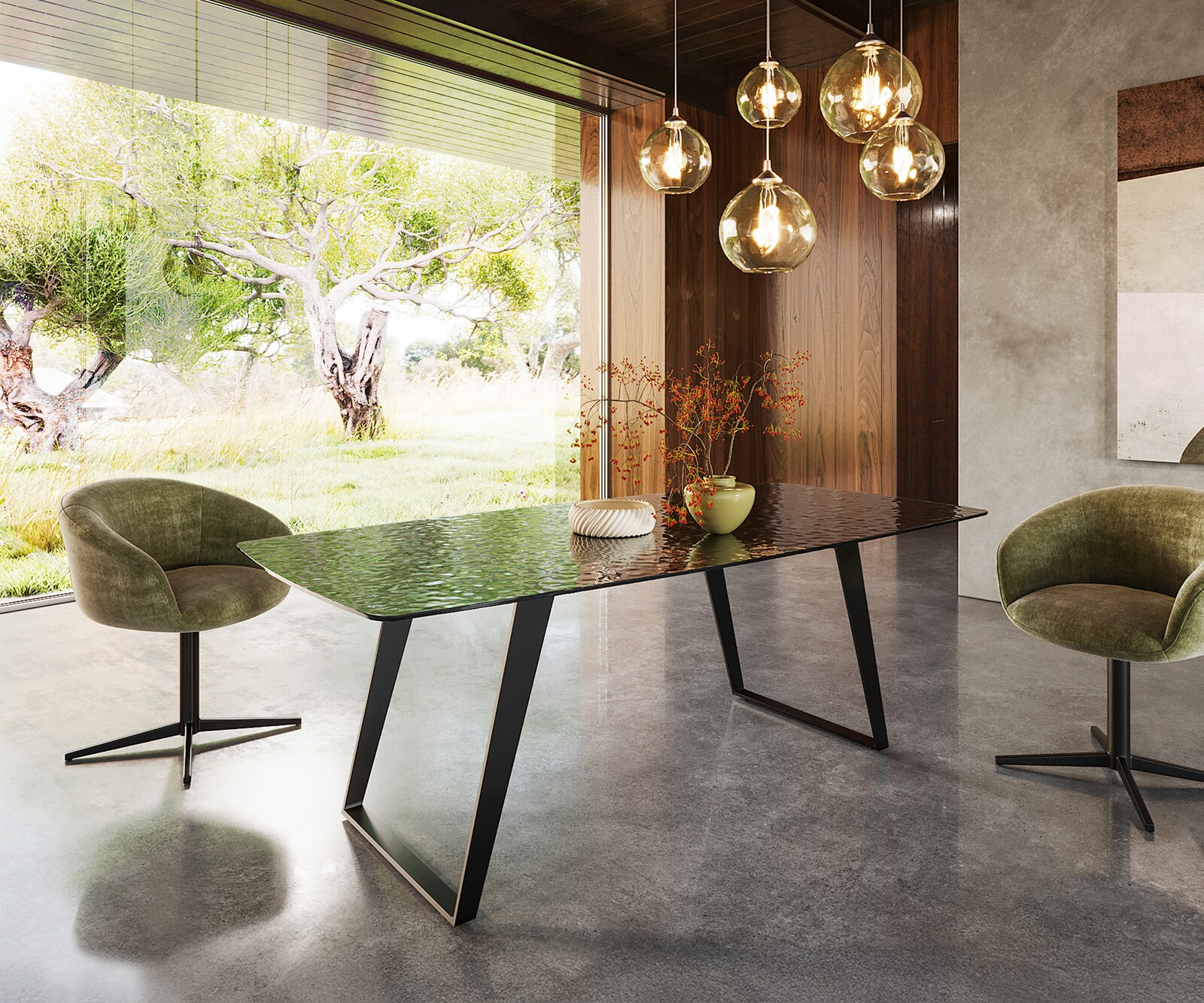 Table à manger Edge Boot 200x100 verre en relief noir 3D-Design métal incliné noir 3