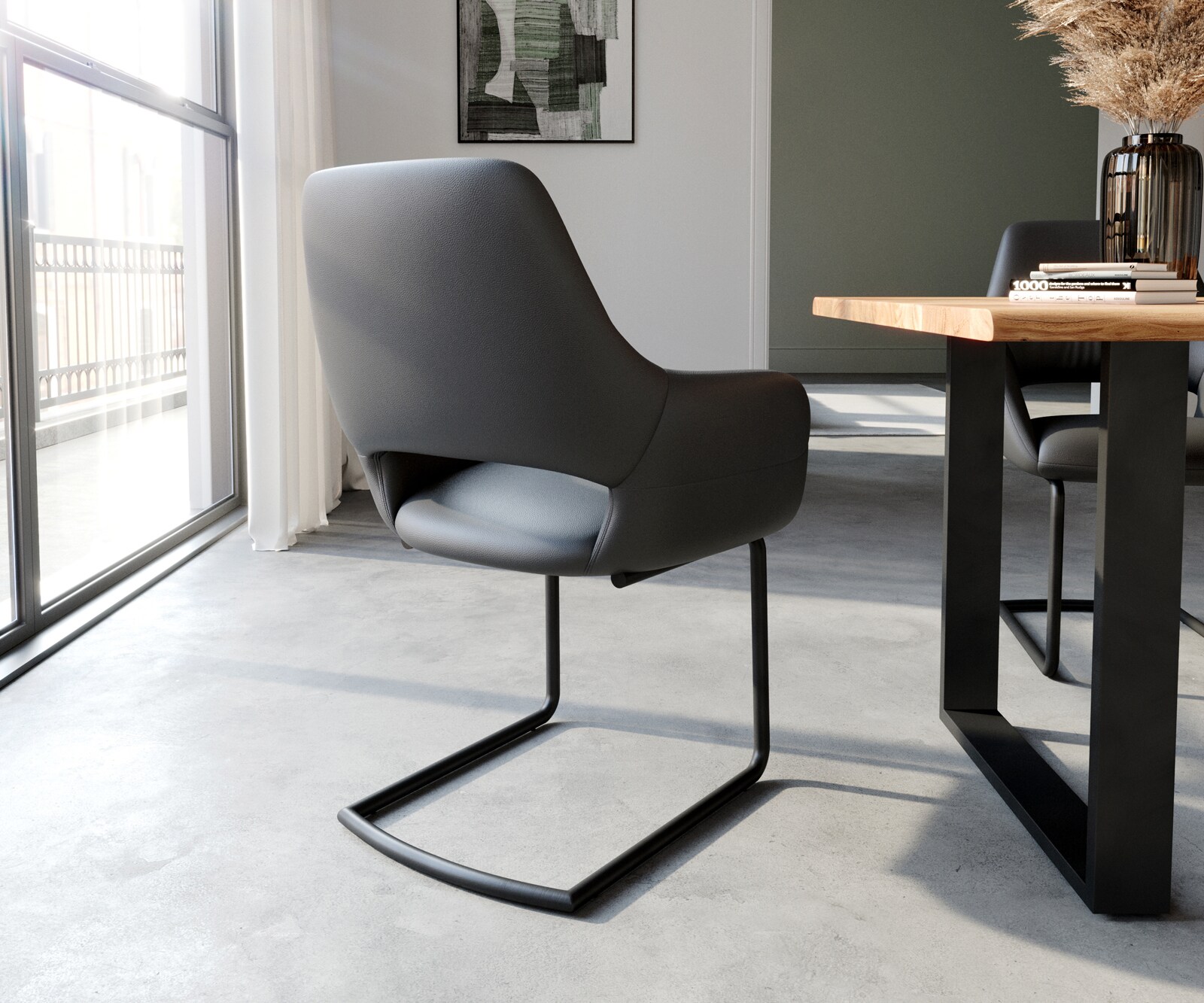 Cantilever Yago-Flex avec accoudoirs cuir de vache noir pied cantilever rond noir ressorts ensachés 4 Cantilever Yago-Flex avec accoudoirs cuir de vache noir pied cantilever rond noir ressorts ensachés 4