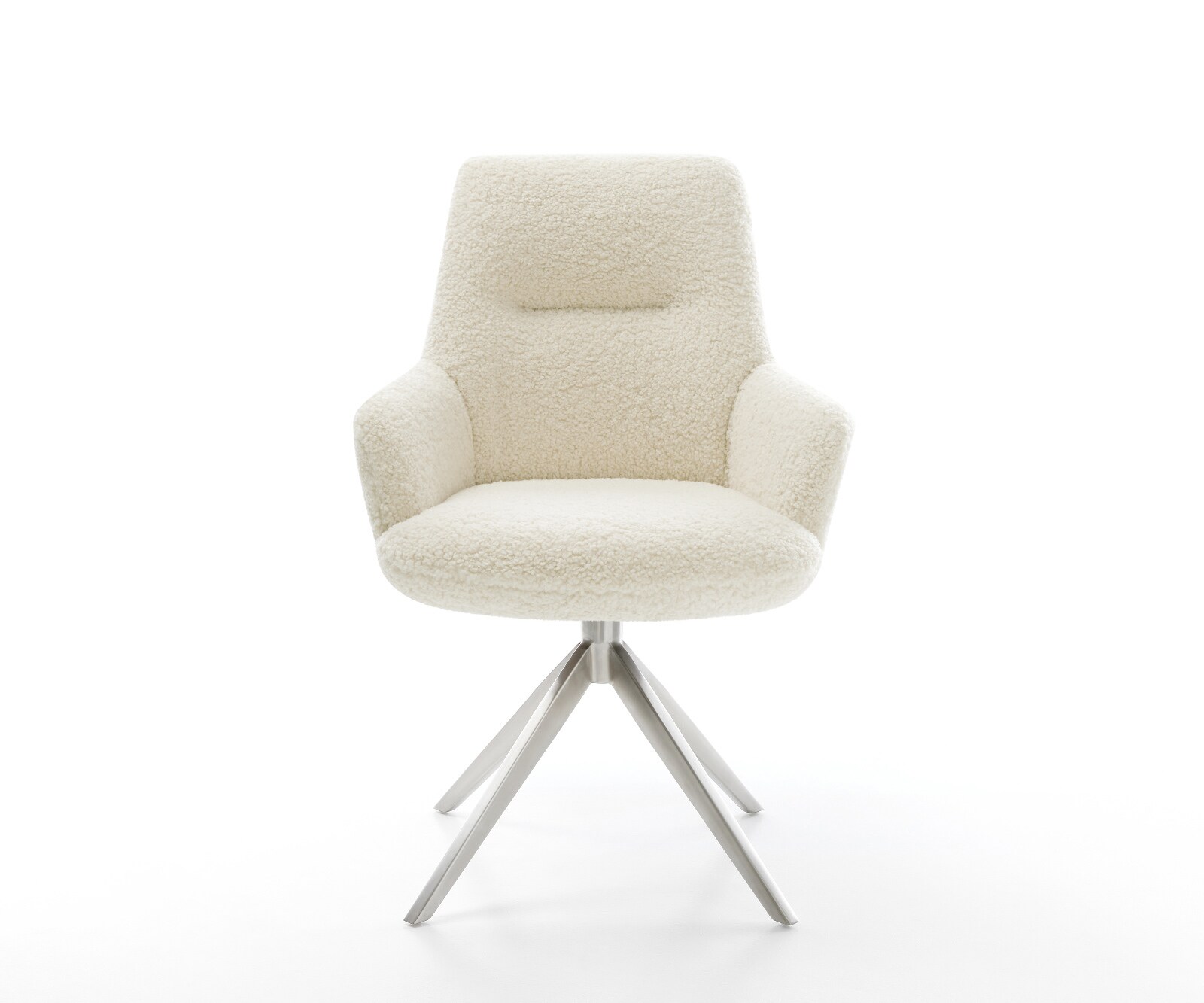 Chaise-pivotante Zelia-Flex avec accoudoirs tissu teddy beige pied croisé large acier inoxydable pivotement sur 360° fonction bascule resorts ensachés 1