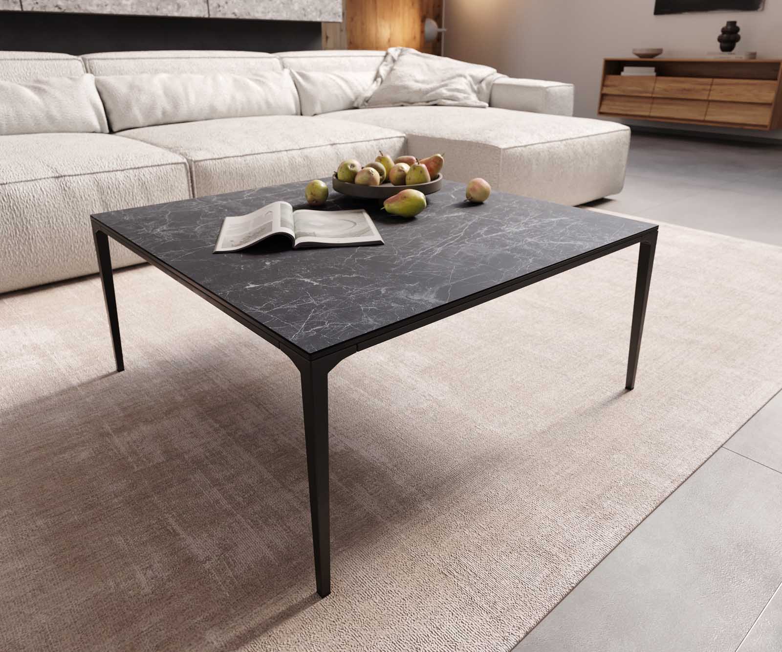Table-basse Levente 85x85 cm Céramique Laminam®Nero Greco Gris Piétement Métal Noir Table-basse Levente 85x85 cm Céramique Laminam®Nero Greco Gris Piétement Métal Noir