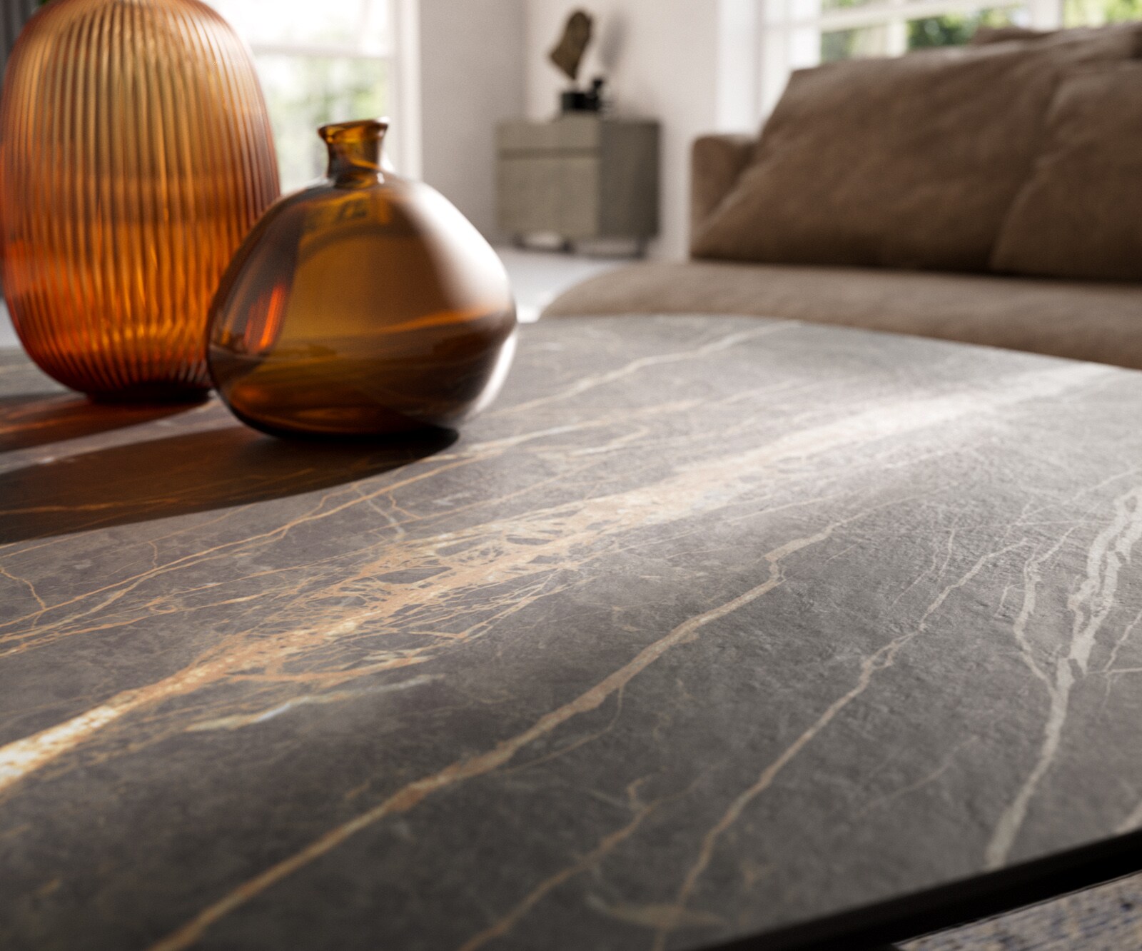 Table basse Edge Boot 90x90 cm céramique Laminam® Noir Desir brun Parabi acier inoxydable brossé 7