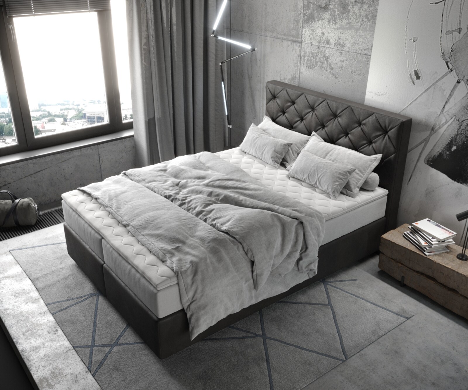 Lit-à-sommier-tapissier Dream-Great 140x200 cm microfibre anthracite vintage avec matelas TFK et surmatelas viscoélastique 3