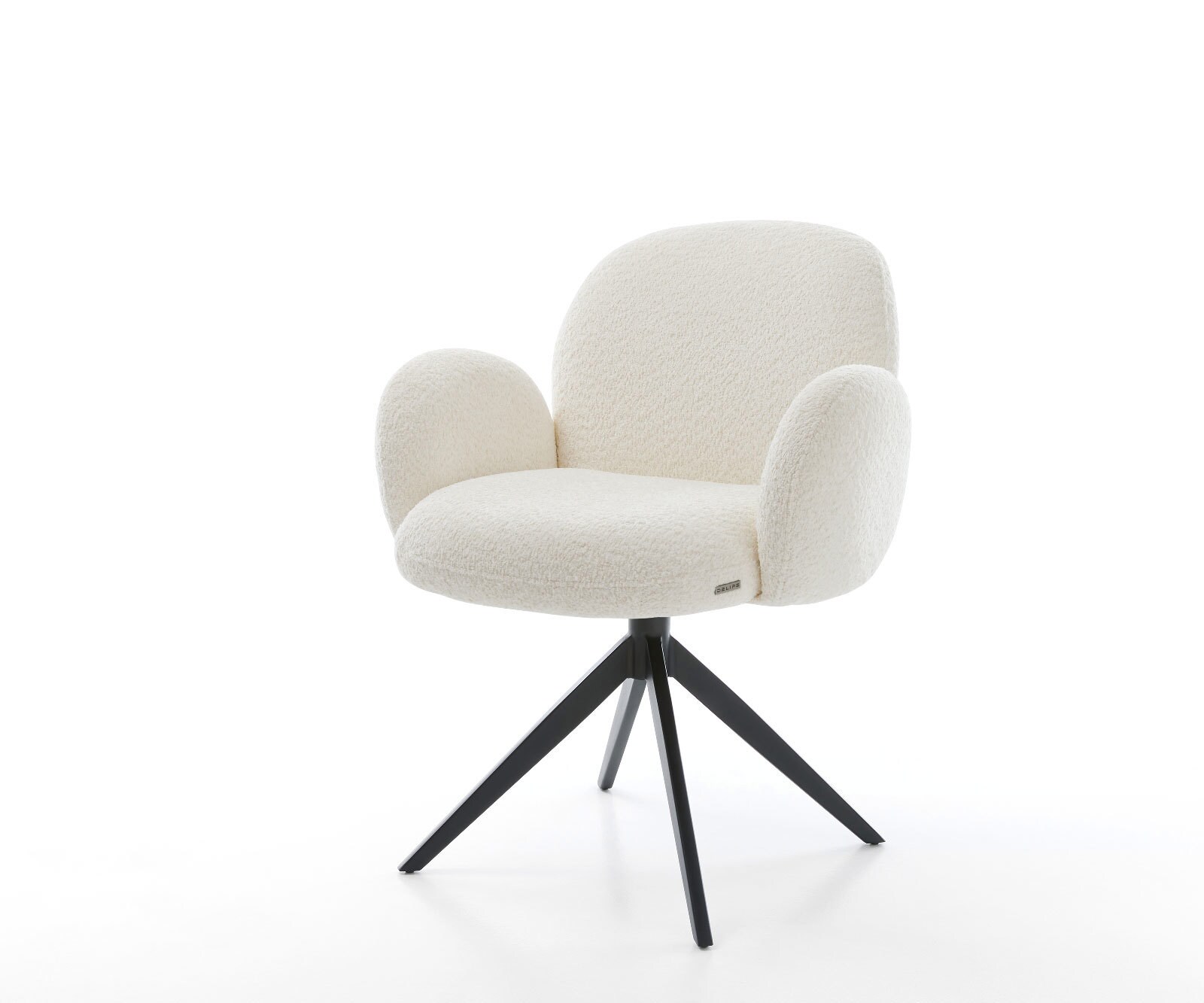 Chaise-pivotante Nube-Flex bouclé blanc pied croisé large noir pivotement sur 360° fonction bascule ressorts ensachés