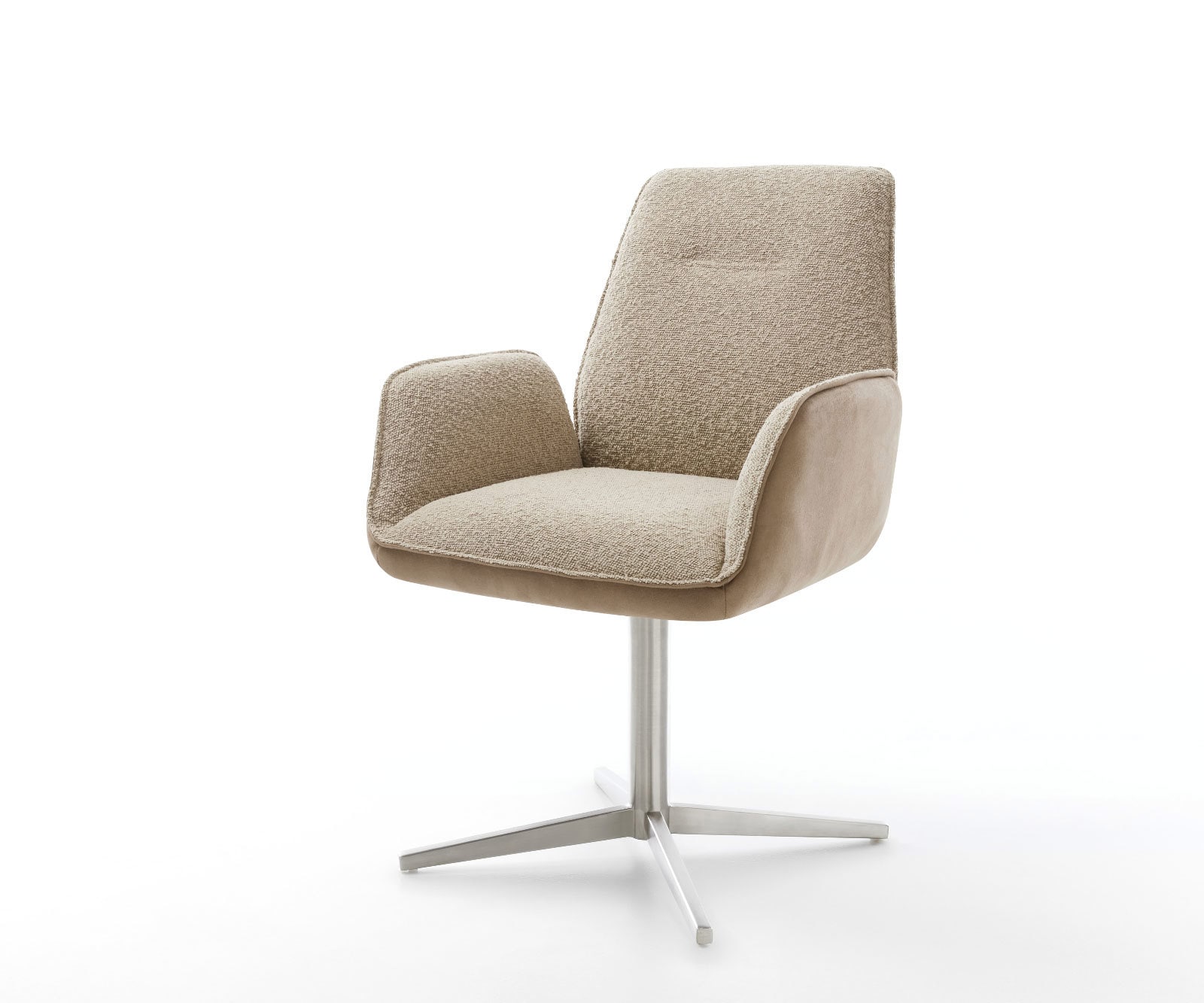 Chaise-pivotante Zoa-Flex tissu mixte couleur boue pied de chaise 4 branches acier inoxydable brossé pivotement sur 360° ressorts ensachés Chaise-pivotante Zoa-Flex tissu mixte couleur boue pied de chaise 4 branches acier inoxydable brossé pivotement sur 360° ressorts ensachés