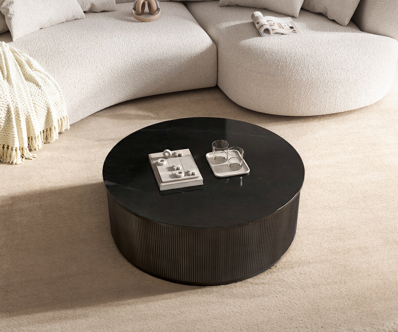 Table basse Fiorano 90 x 90 cm, marbre noir, métal argenté, finition Black Antique 1