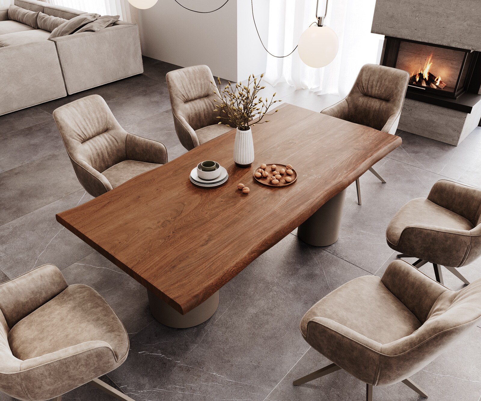 Table à manger Edge 200x100 XL Acacia Marron Troa Métal finition à effet Titane Live-Edge 3