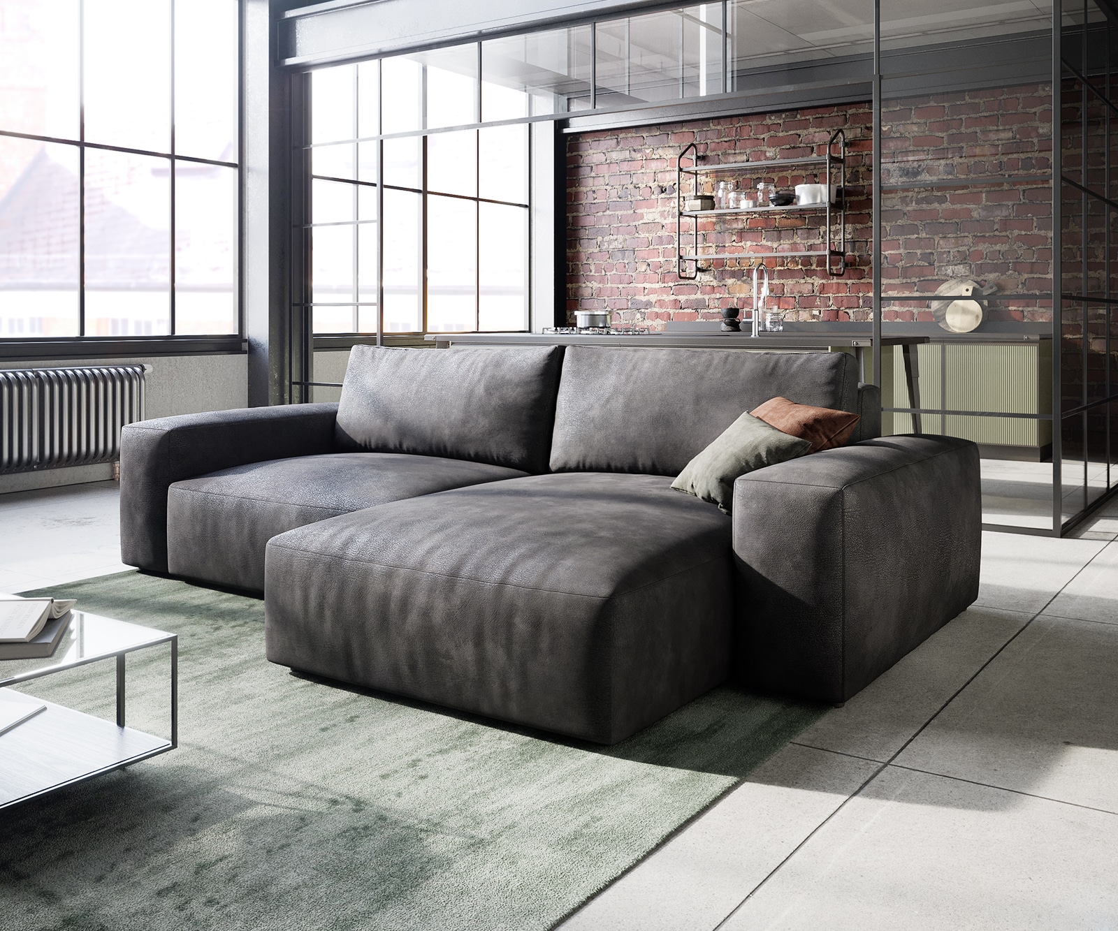 Canapé d'angle Lanzo L 260x160 cm Imitation cuir vintage anthracite Récamière variable Canapé d'angle Lanzo L 260x160 cm Imitation cuir vintage anthracite Récamière variable