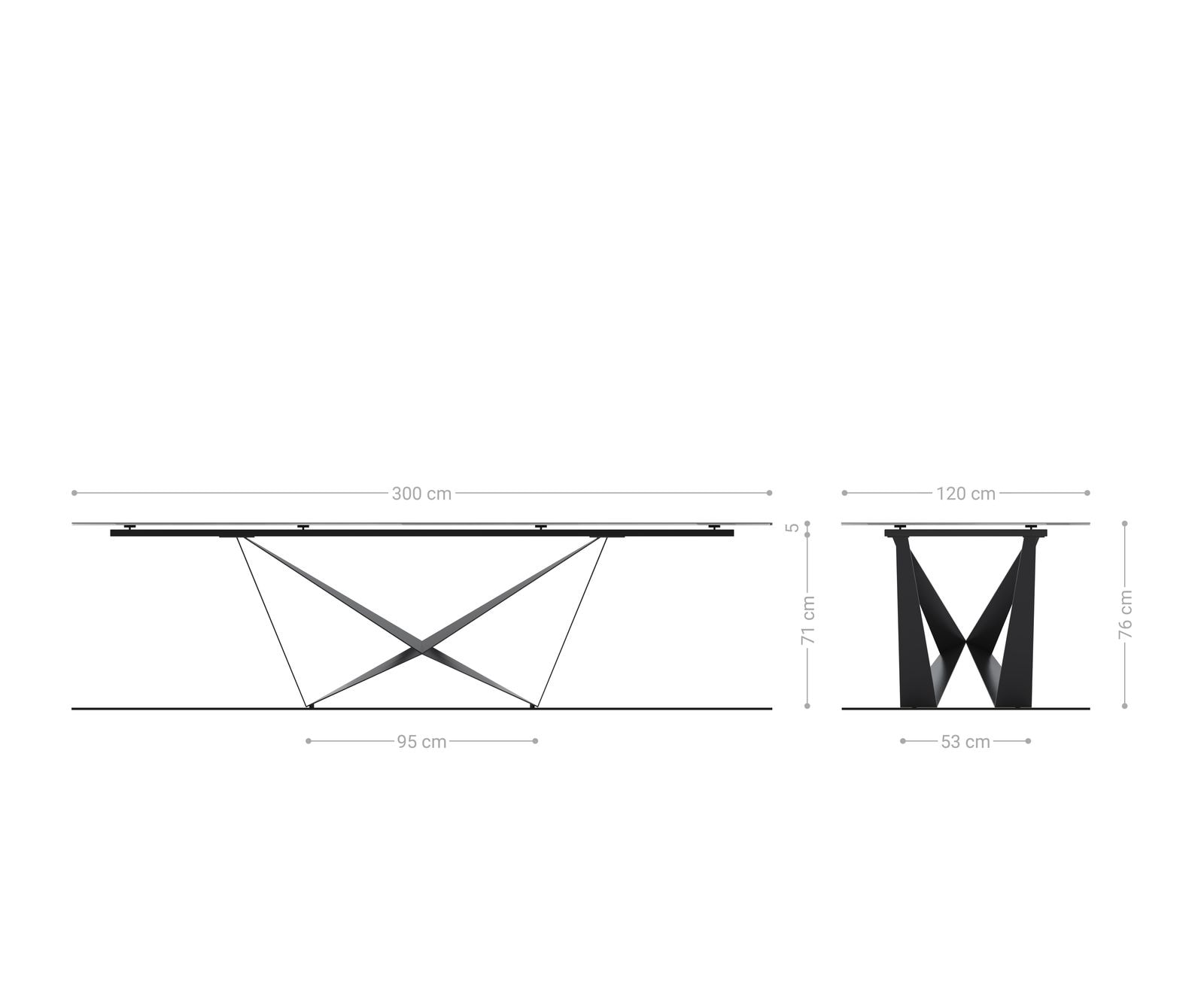 Table à manger Edge Boot 300x120 cm Céramique Minas Melange Blanc-Beige Spider Flachstahl Acier inoxydable Graphite 7