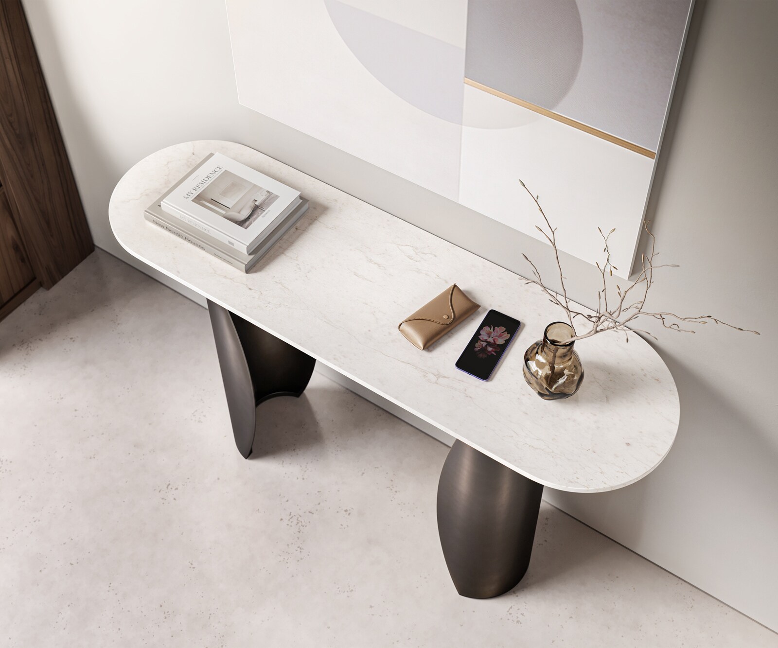 Console Solena 135x40 cm marbre blanc métal black antique 4