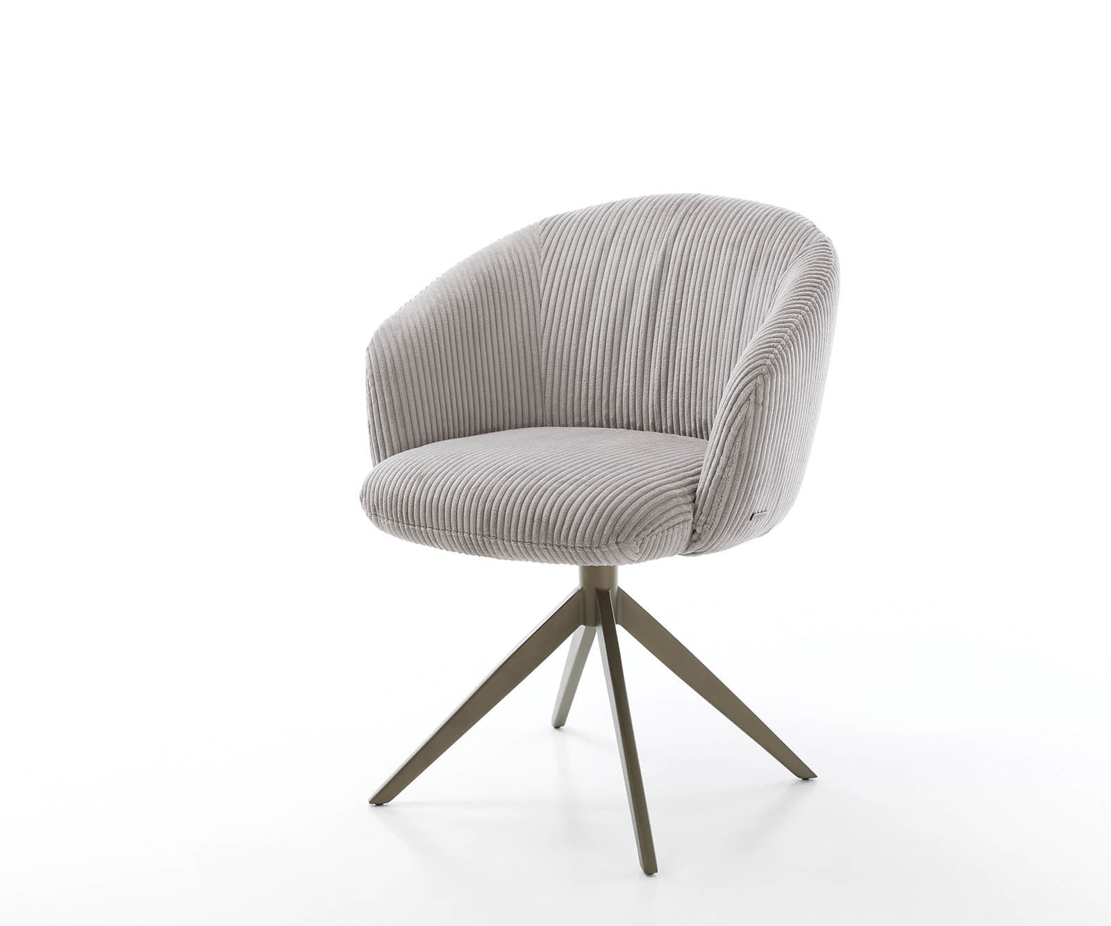 Chaise-pivotante Caja-Flex avec accoudoirs côtelé gris argenté pied croisé large aspect titane pivotement sur 360° ressorts ensachés Chaise-pivotante Caja-Flex avec accoudoirs côtelé gris argenté pied croisé large aspect titane pivotement sur 360° ressorts ensachés