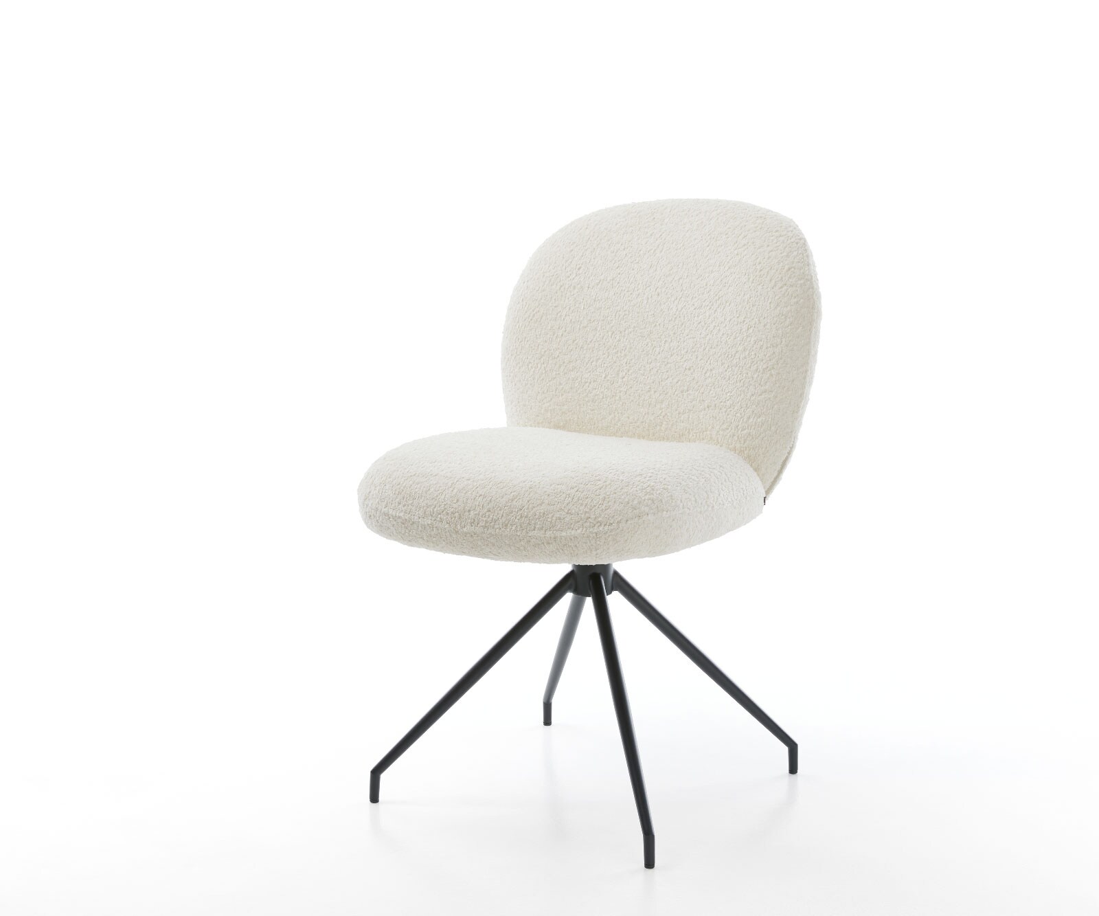 Chaise-pivotante Nube-Flex bouclé blanc pied croisé conique noir pivotement sur 180° ressorts ensachés