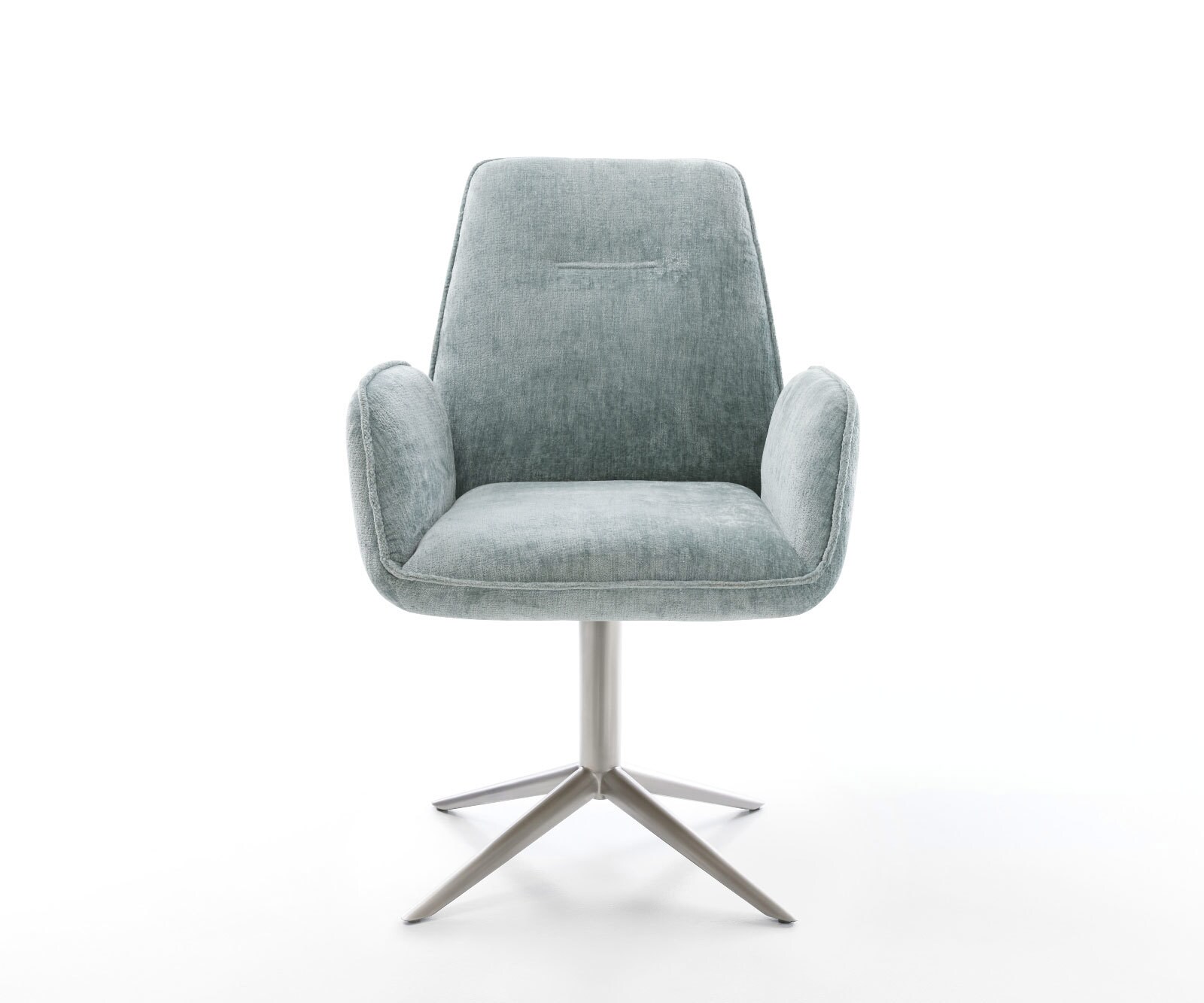 Chaise-pivotante Zoa-Flex chenille bleu pastel pied de chaise 4 branches acier inoxydable brossé pivotement sur 360° fonction bascule ressorts ensachés 2