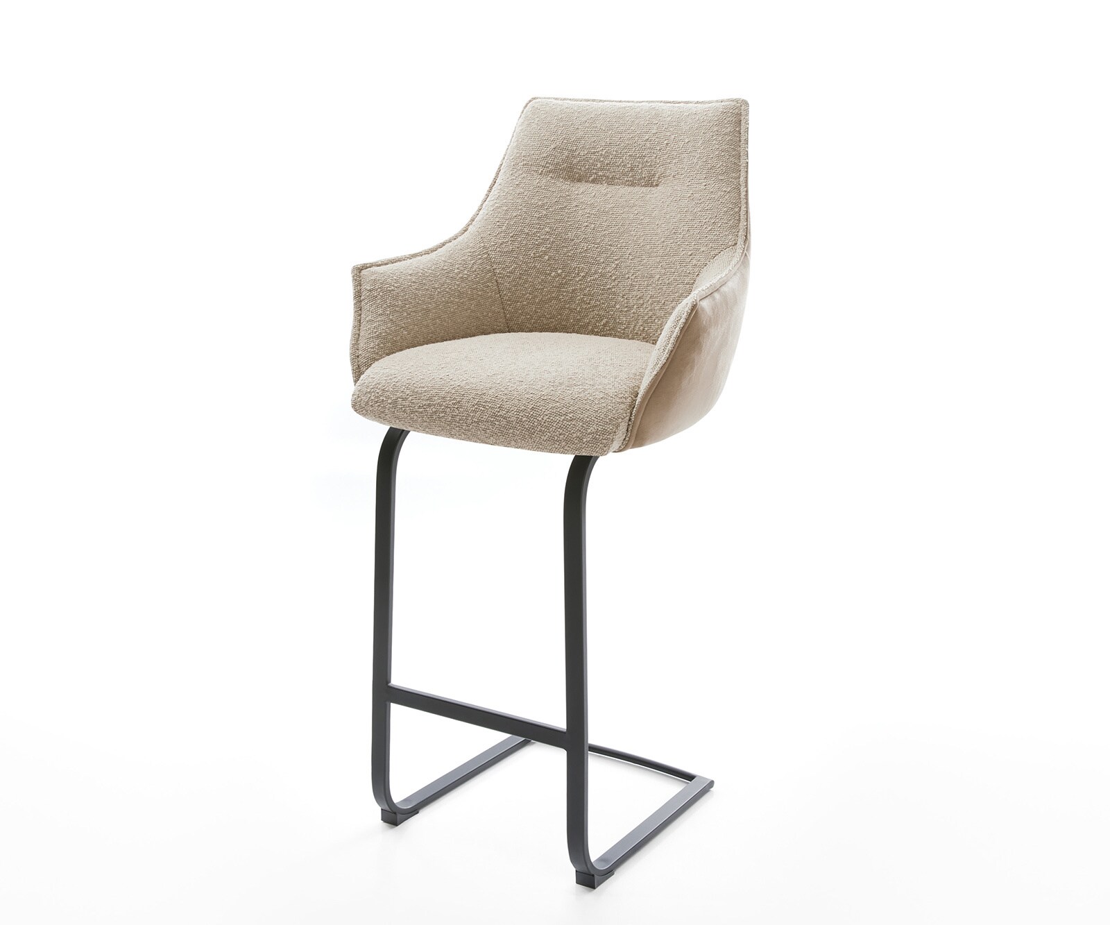 Chaise-de-bar Alja-Flex mélange de matériaux microfibre boue / bouclé boue Piétement luge plat métal noir ressorts ensachés