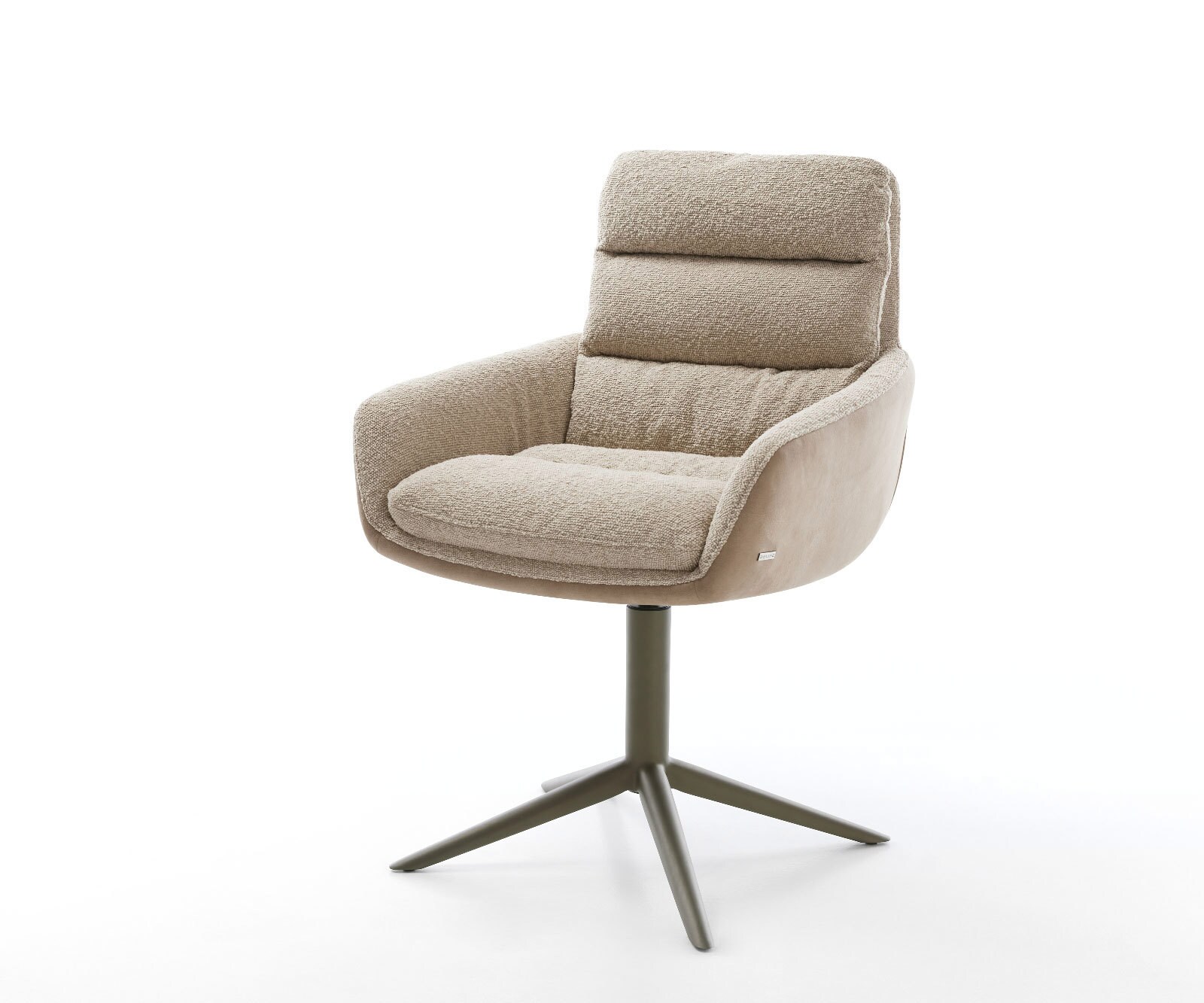 Chaise-pivotante Abelia-Flex avec accoudoirs tissu mixte couleur boue pied de chaise 4 branches aspect titane pivotement sur 360° fonction bascule