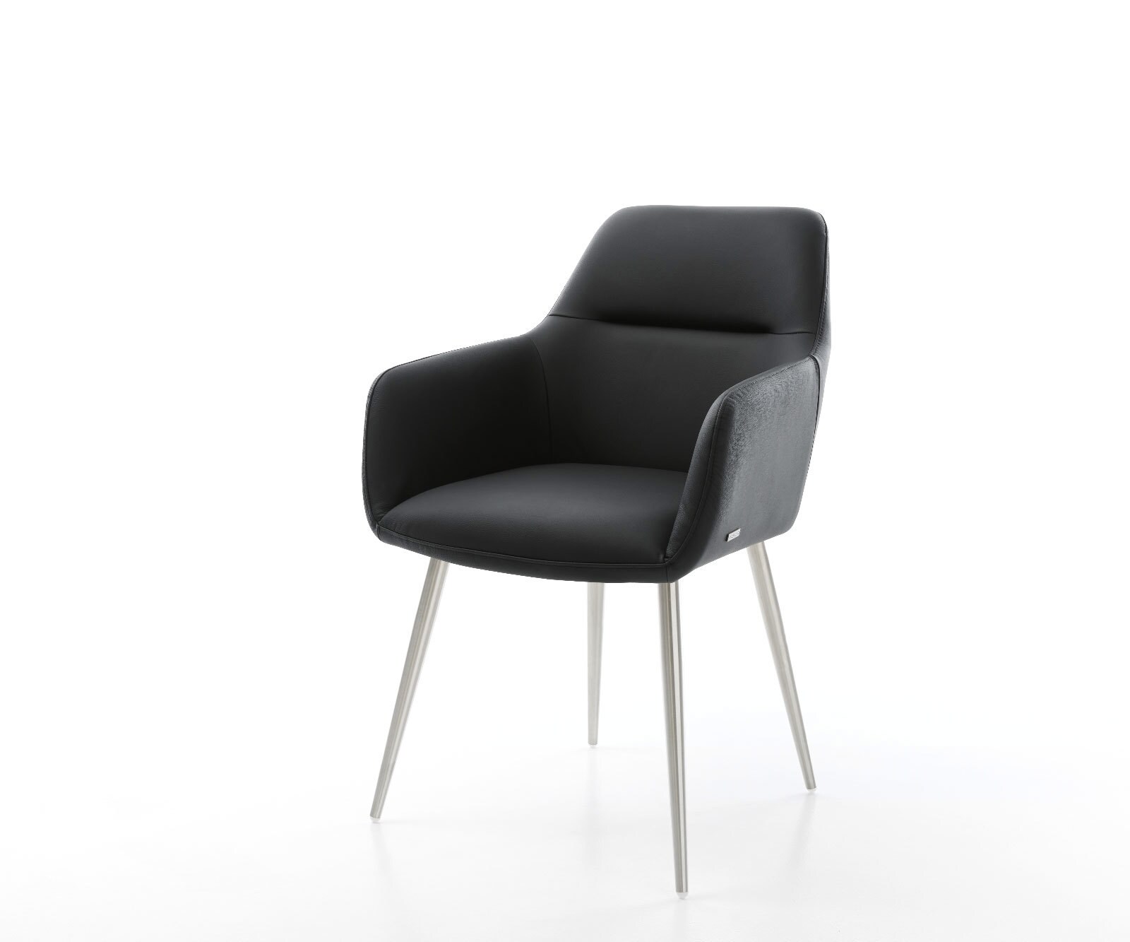 Chaise-de-salle-à-manger Pejo-Flex cuir de vache noir 4 pieds coniques acier inoxydable brossé ressorts ensachés