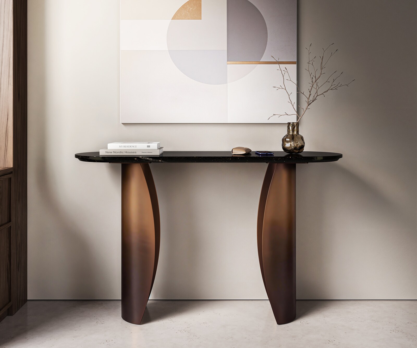 Console Solena 135x40 cm marbre noir argenté métal Gold Ombre 1