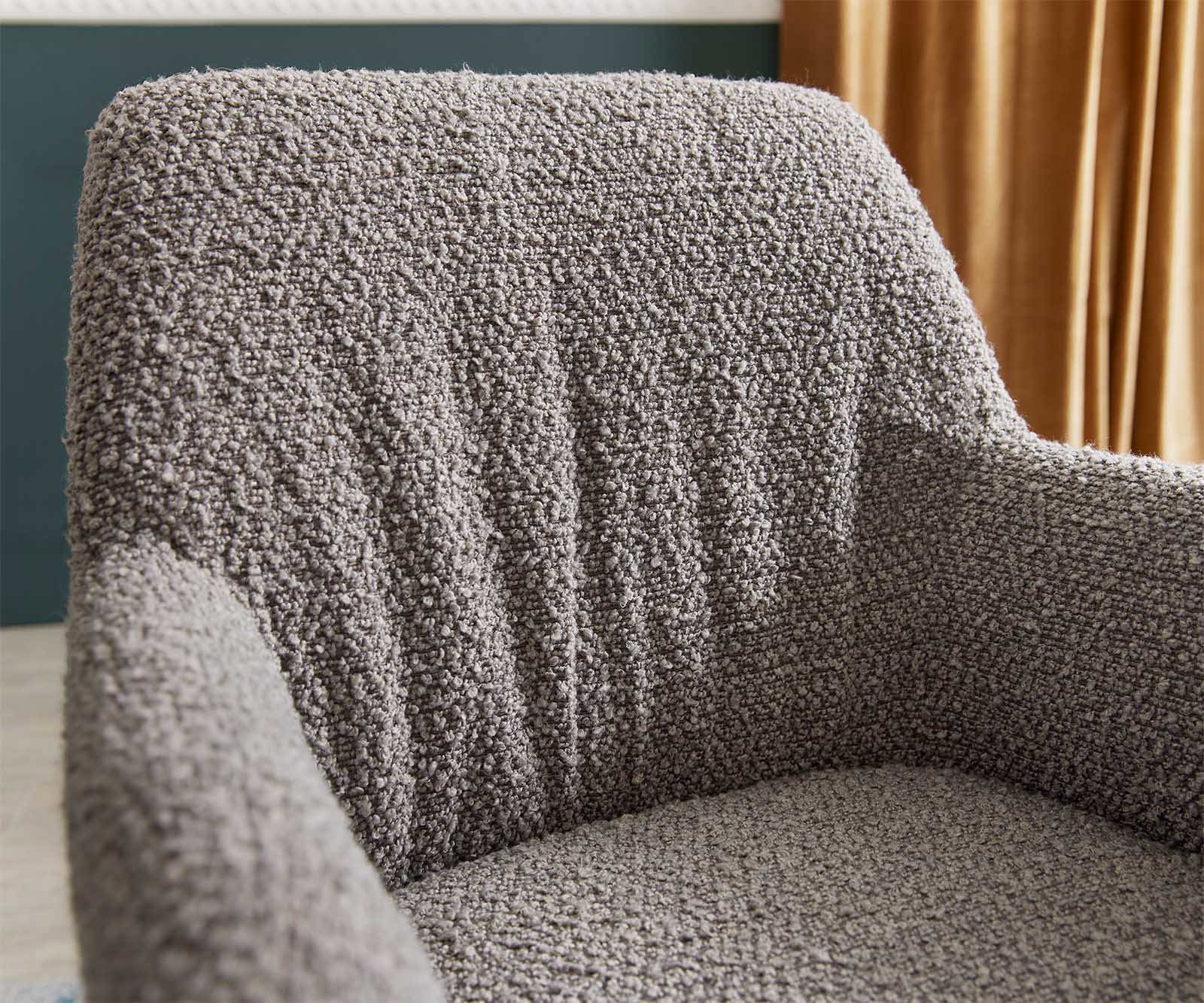 Chaise-de-salle-à-manger Xana-Flex avec accoudoirs bouclé gris argenté pied trapèze acier inoxydable brossé ressorts ensachés 3 Chaise-de-salle-à-manger Xana-Flex avec accoudoirs bouclé gris argenté pied trapèze acier inoxydable brossé ressorts ensachés 3