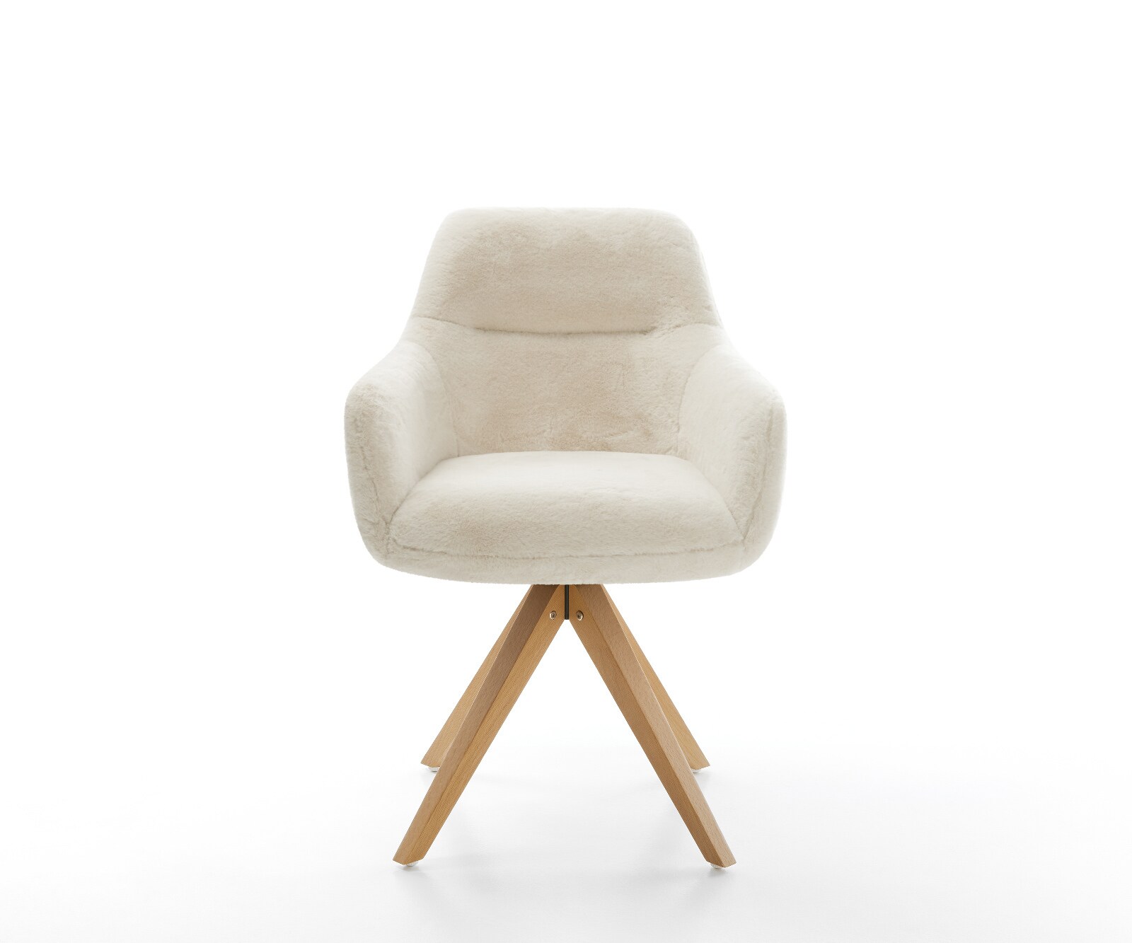 Chaise-pivotante Pejo-Flex peluche crème-blanc pied en bois angulaire naturel pivotement sur 180° resorts ensachés 1