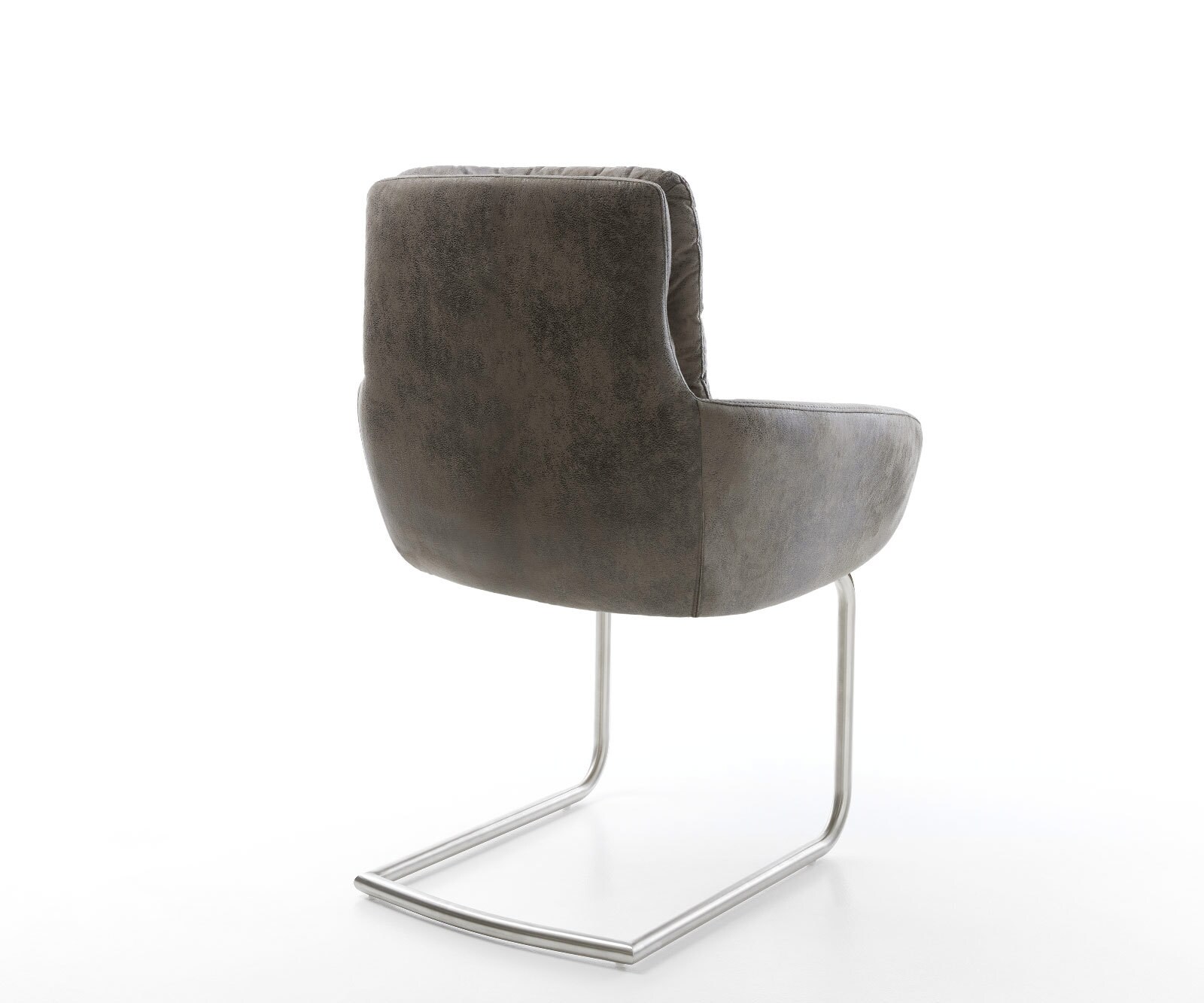 Cantilever Abelia-Flex avec accoudoirs microvelours gris antique pied cantilever rond acier inoxydable brossé 5