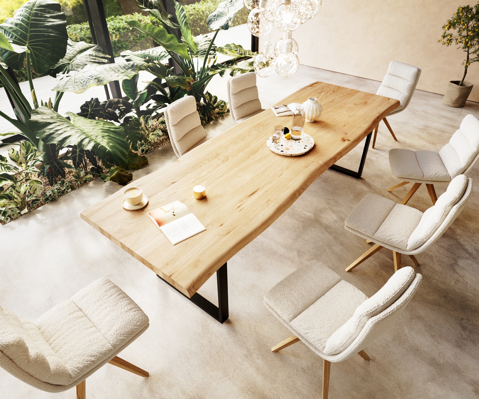 Table à manger Edge 300x100 chêne nature patin noir Live-Edge 1 Table à manger Edge 300x100 chêne nature patin noir Live-Edge 1