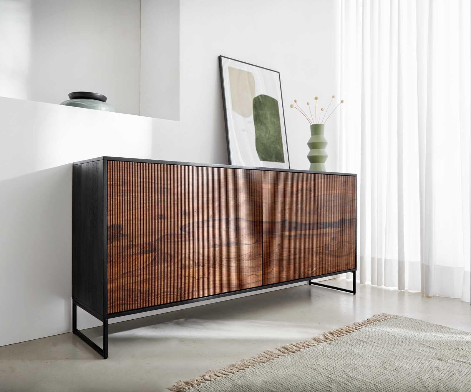 Buffet Vaag 170 cm Sheesham naturel manguier noir 4 portes Buffet Vaag 170 cm Sheesham naturel manguier noir 4 portes