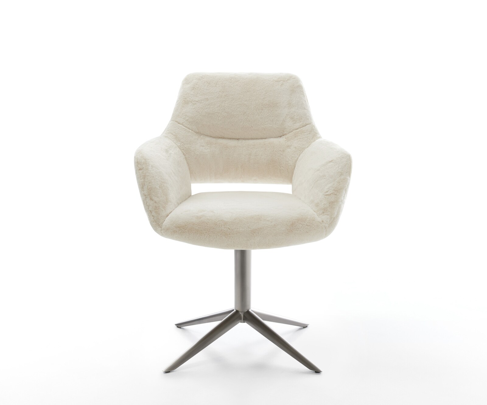 Chaise-pivotante Yago-Flex avec accoudoirs peluche crème-blanc pied de chaise 4 branches grafiete pivotement sur 360° fonction bascule resorts ensachés 2